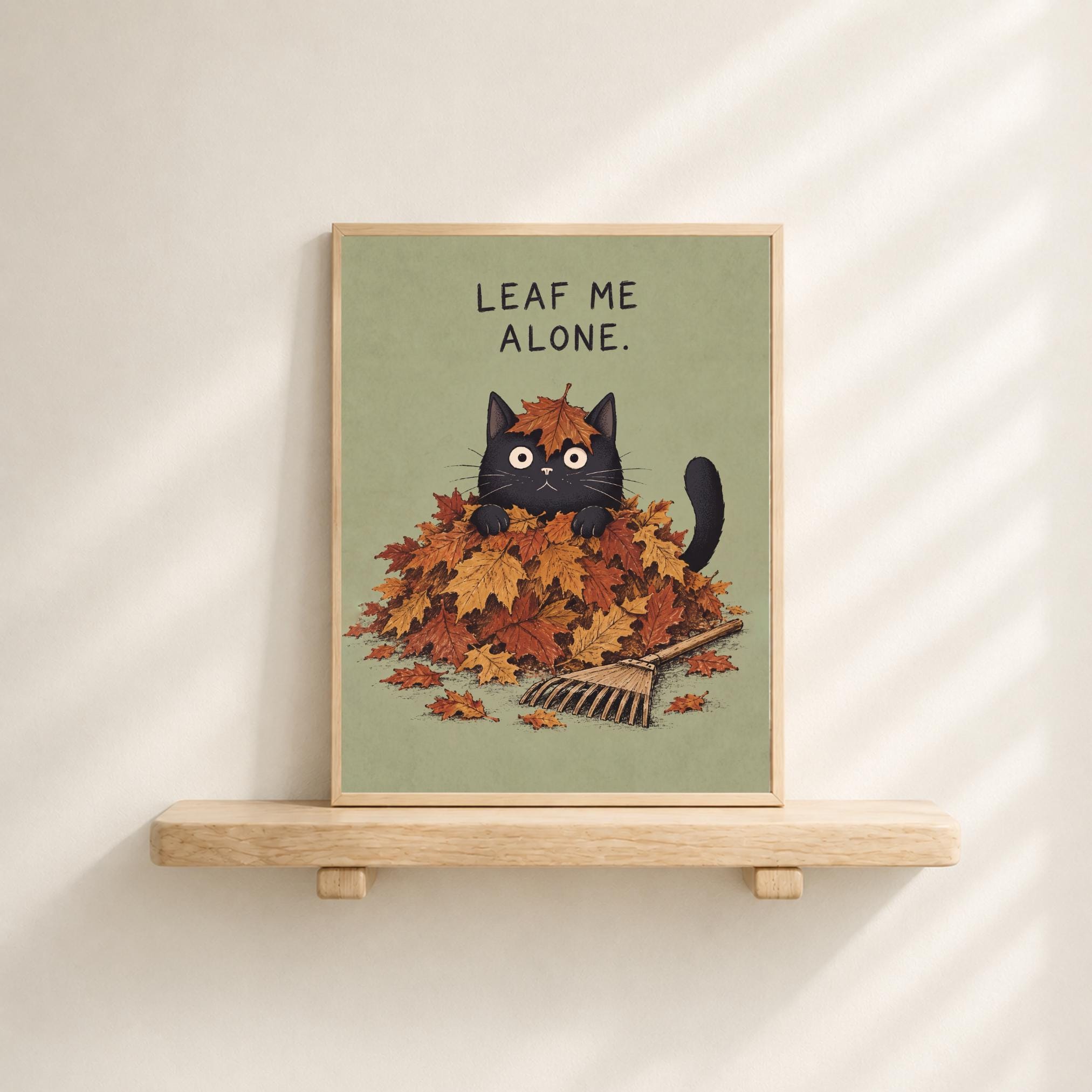 Funny Black Cat Leaves Printable Wall Art, Fall Autumn Quote Kitchen Decor Digital Download — image 6