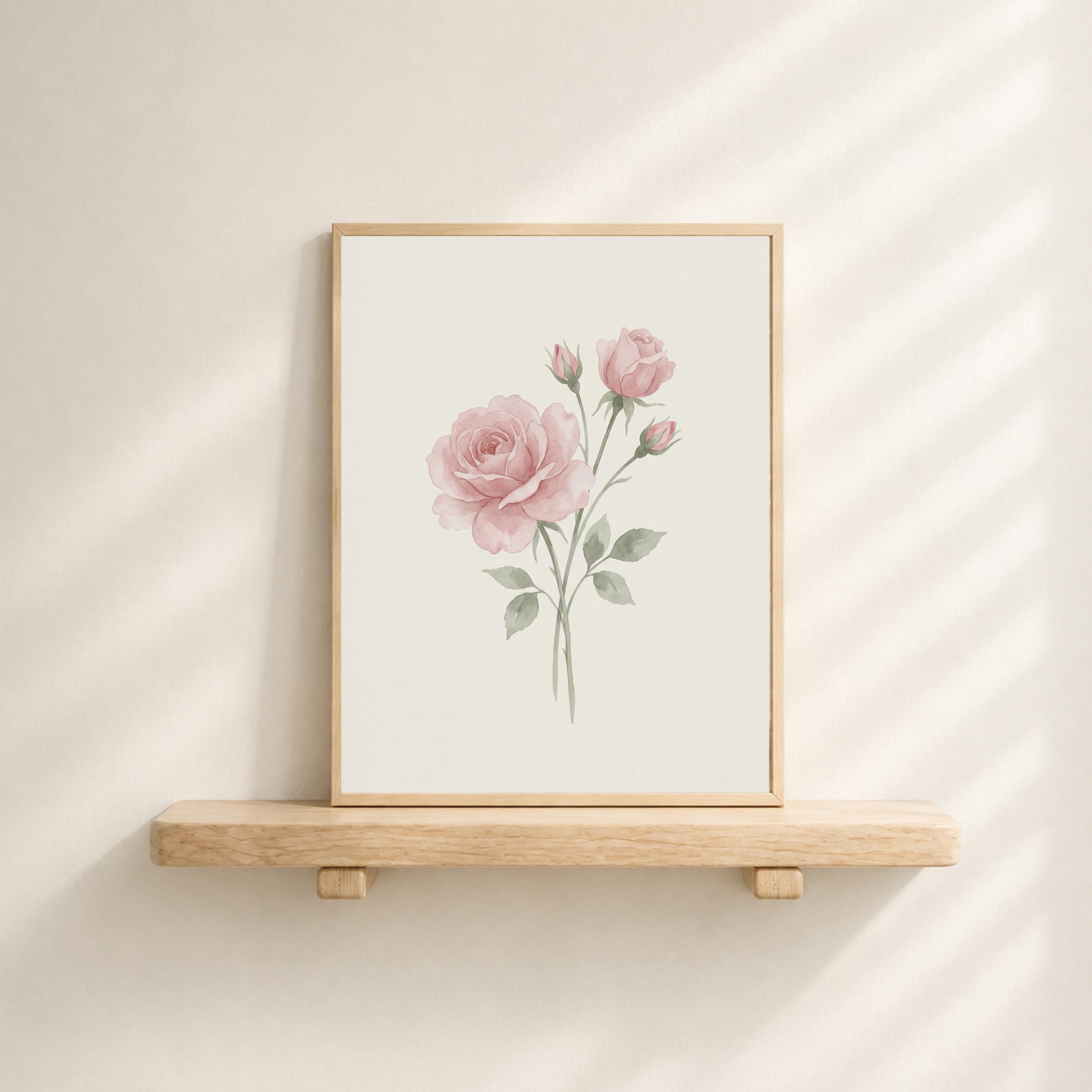 June Birth Flower Print, Pink Rose Botanical Watercolor Art (Digital Download) — image 3
