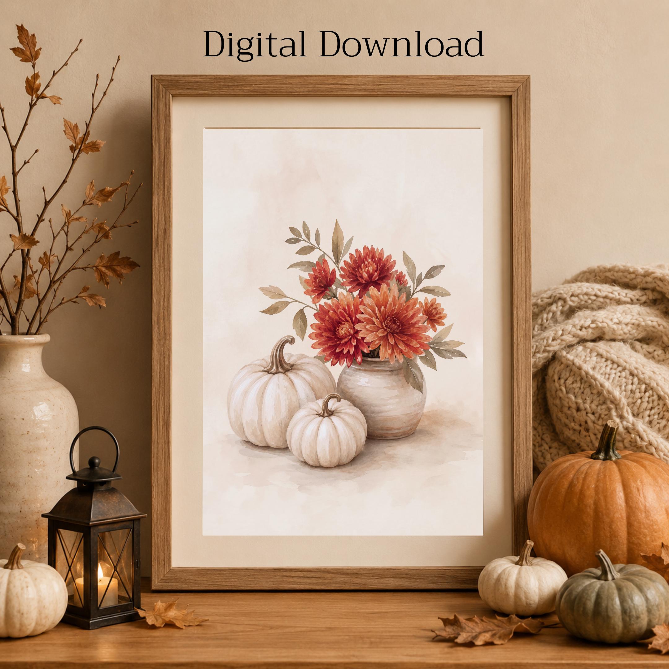 Pumpkin Floral Fall Wall Art | Fall Chrysanthemum Still Life | Autumn Printable Digital Download — image 7