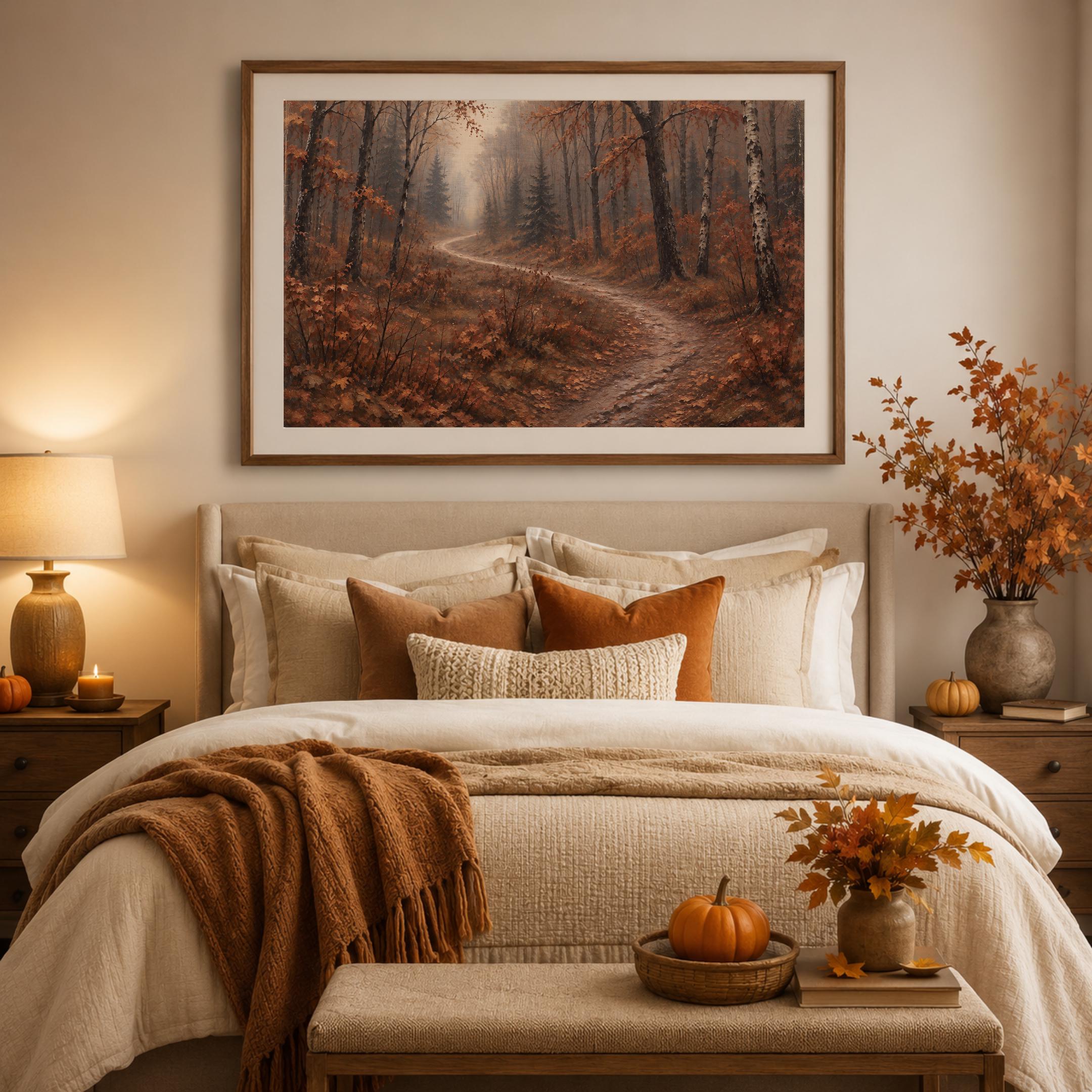 Autumn Forest Path Wall Art, Vintage Style Woodland Landscape, Burnt Orange Digital Download — image 7