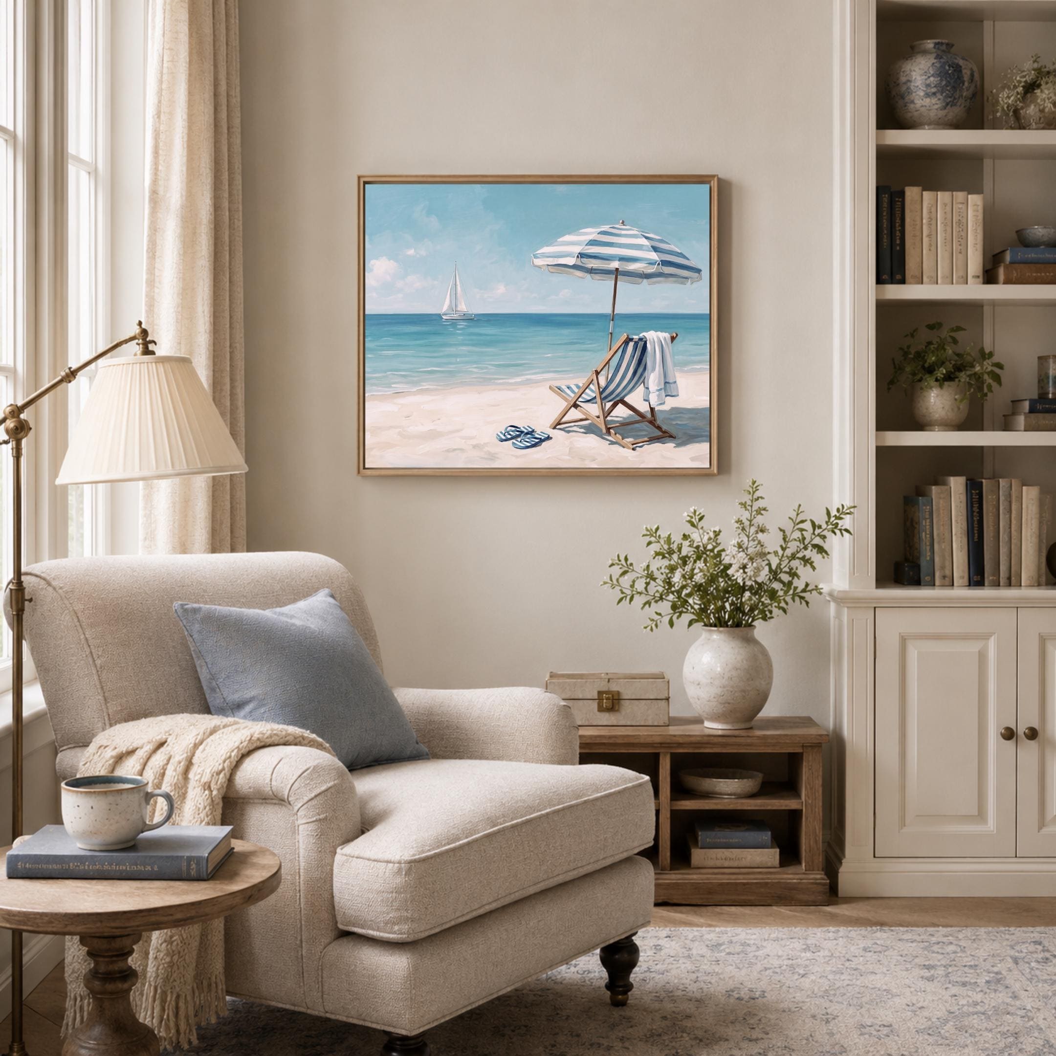 Coastal Beach Sailboat Print, Summer Ocean Shoreline, Beach House Decor (Digital Download) — image 9