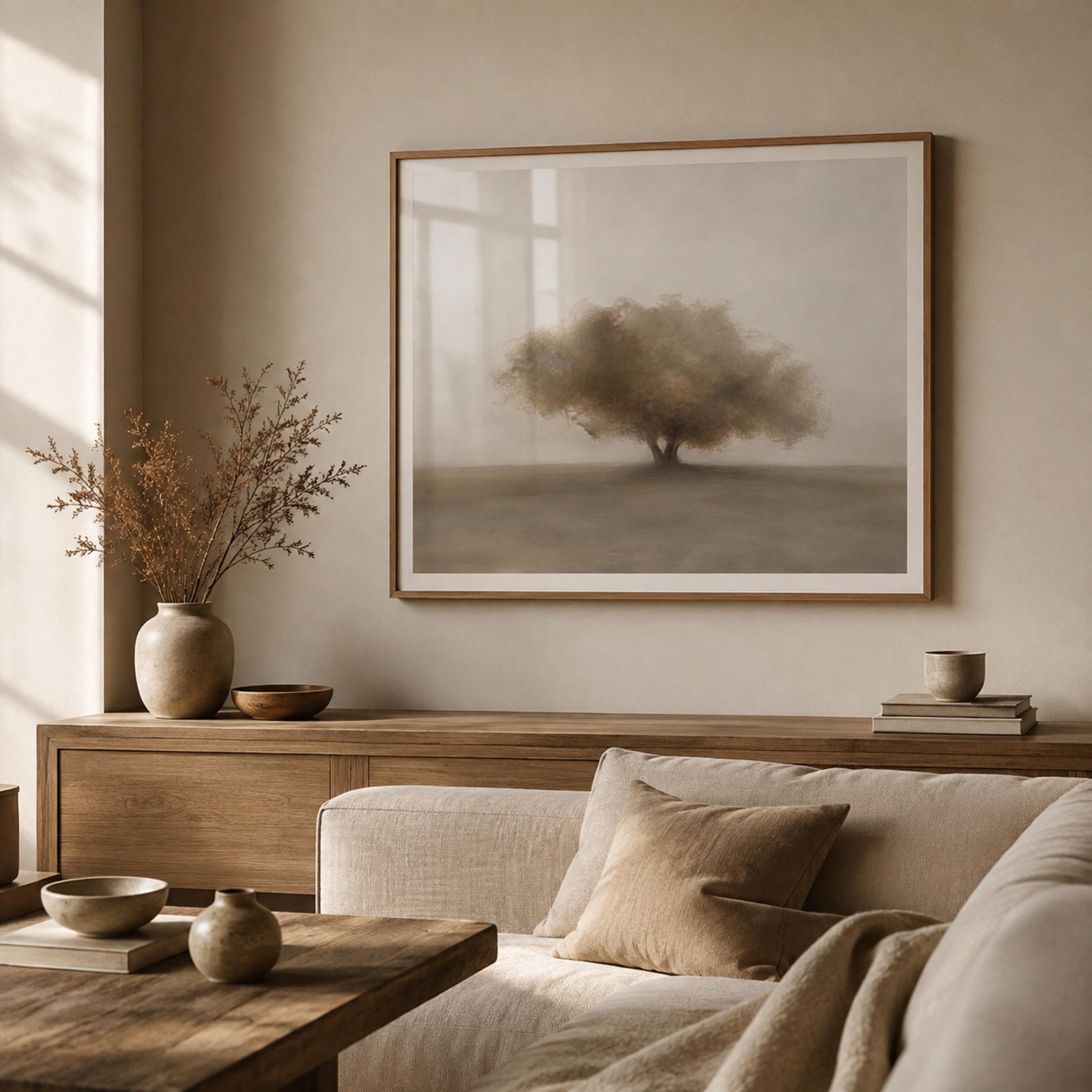 Tree Wall Art Printable | Soft Minimalist Landscape Print | Neutral Vintage Painting Digital Download — image 3