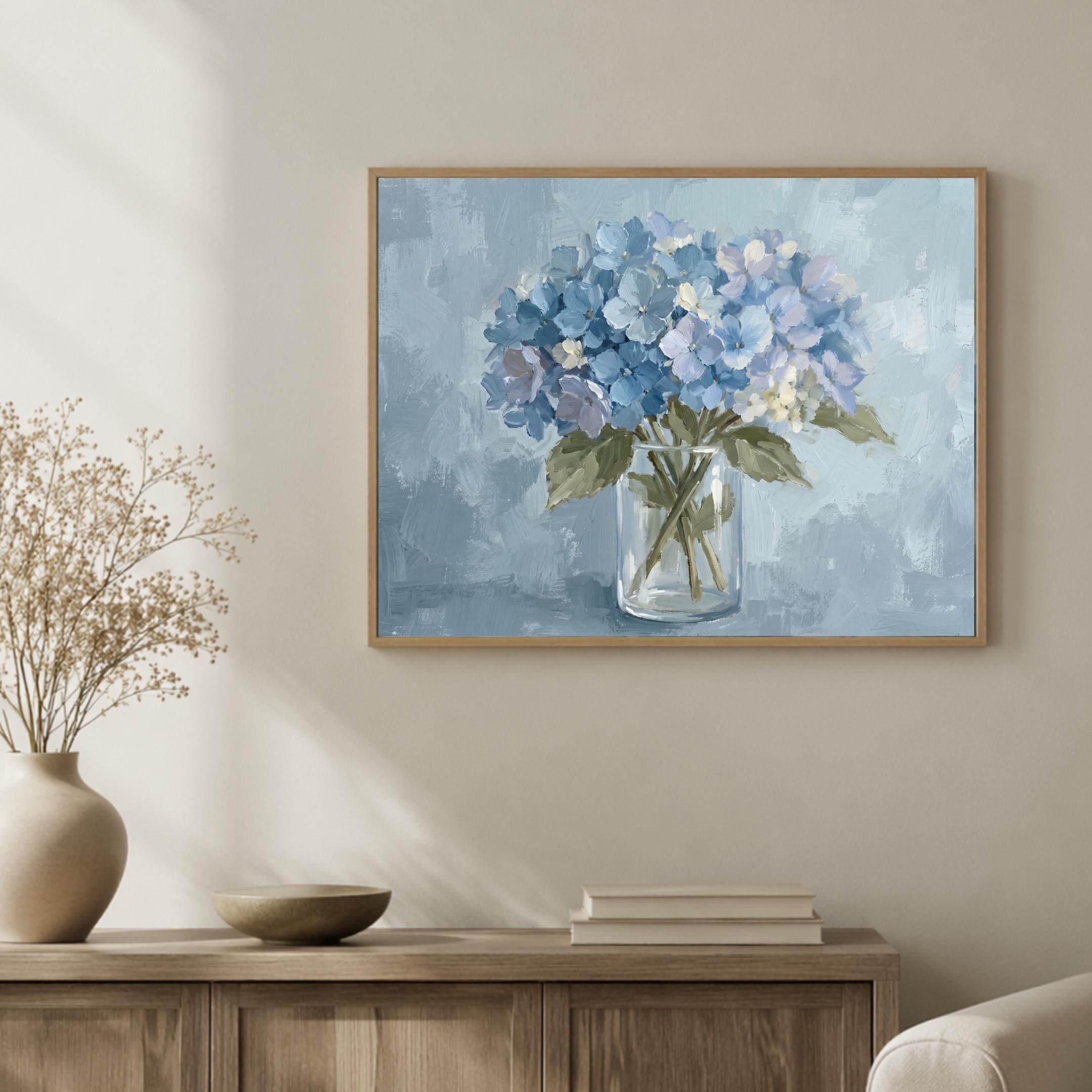 Blue Hydrangea Floral Painting Bathroom Print | French Country Vase Wall Art (Digital Download) — image 6