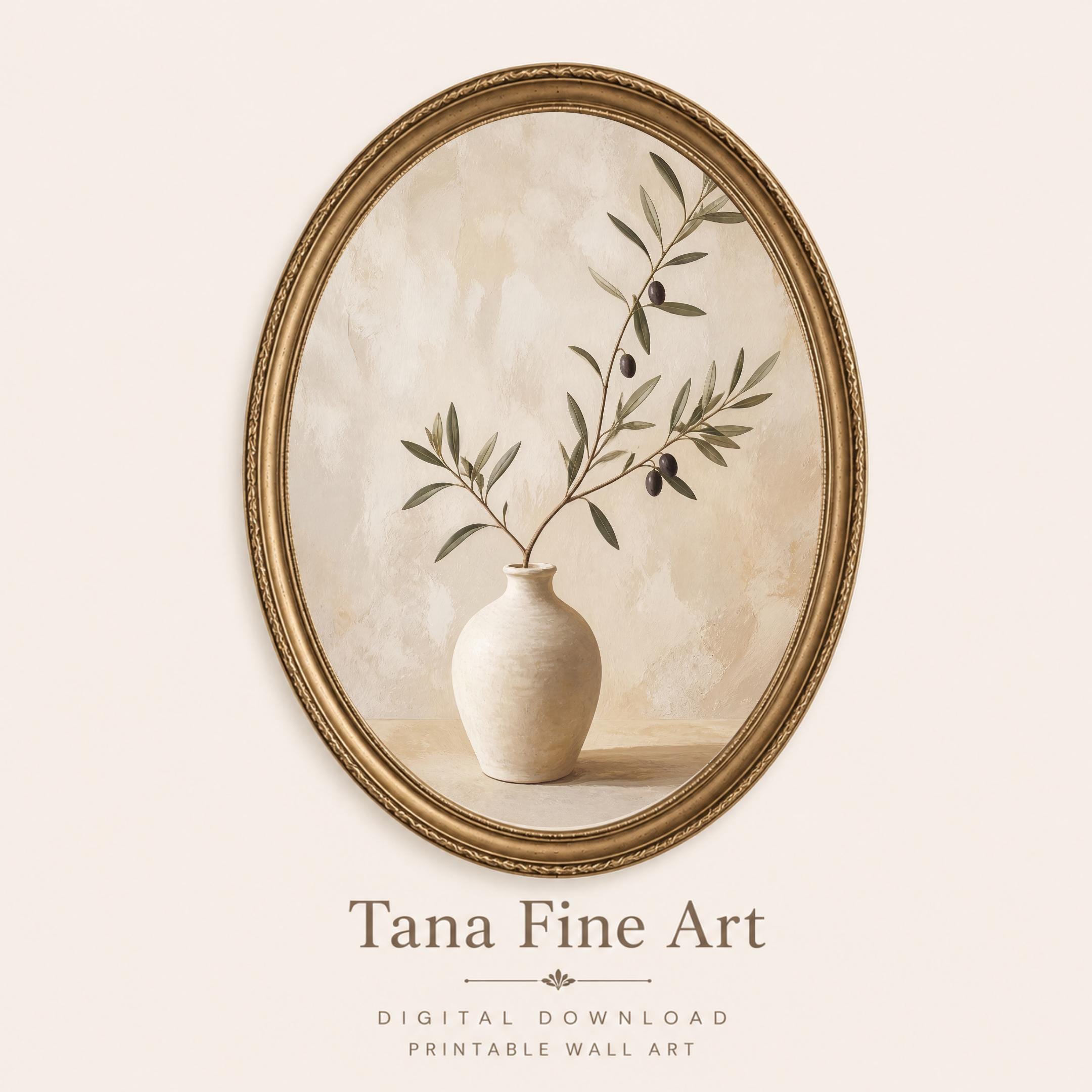 Olive Branch Printable Wall Art, Neutral Mediterranean Botanical Vase Digital Download — image 4
