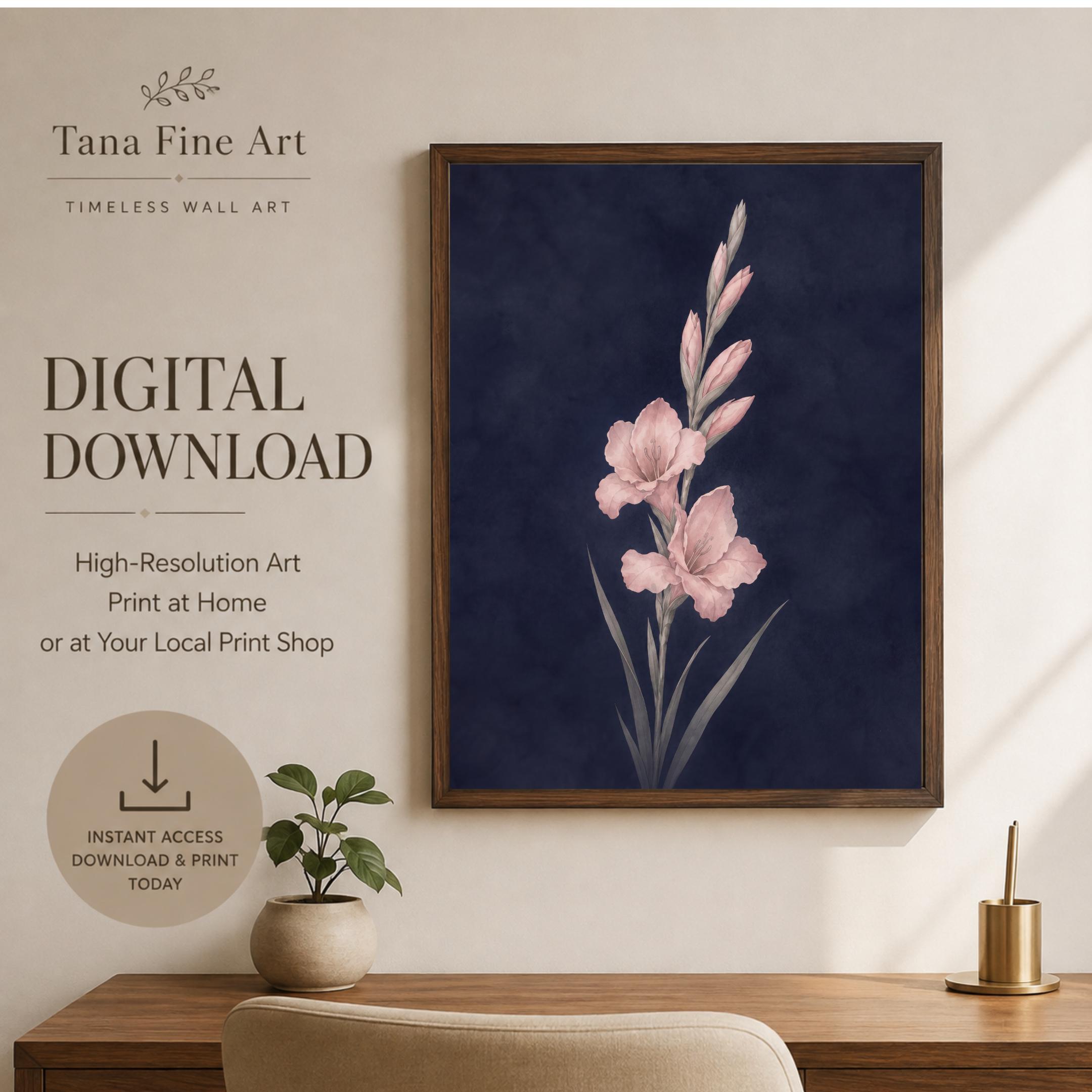 Moody August Birth Flower Print | Gladiolus Wall Art | Dark Botanical Digital Download — image 5