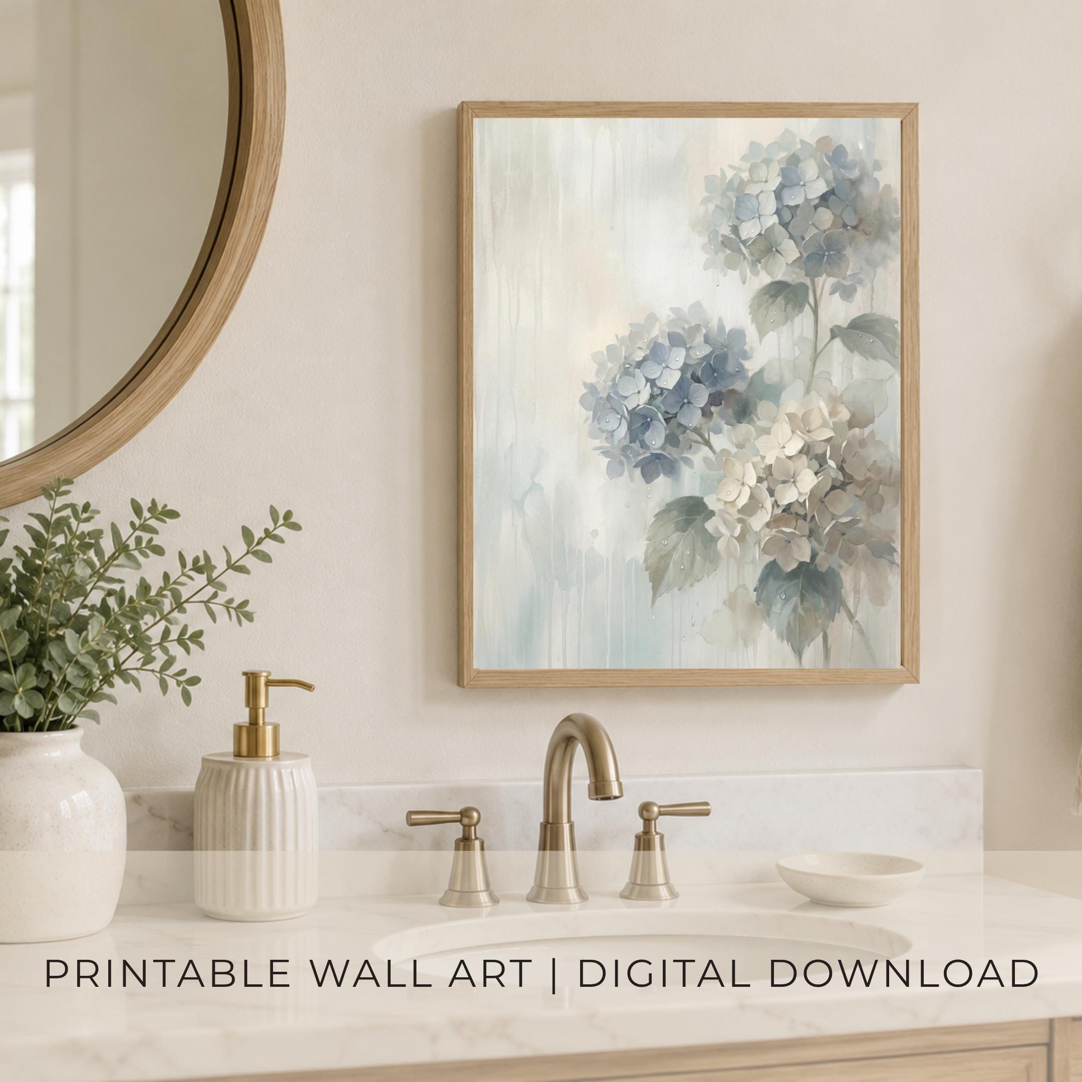 Rainy Blue Hydrangea Wall Art Printable | Neutral Floral Rainy Botanical Decor (Digital Download) — image 5