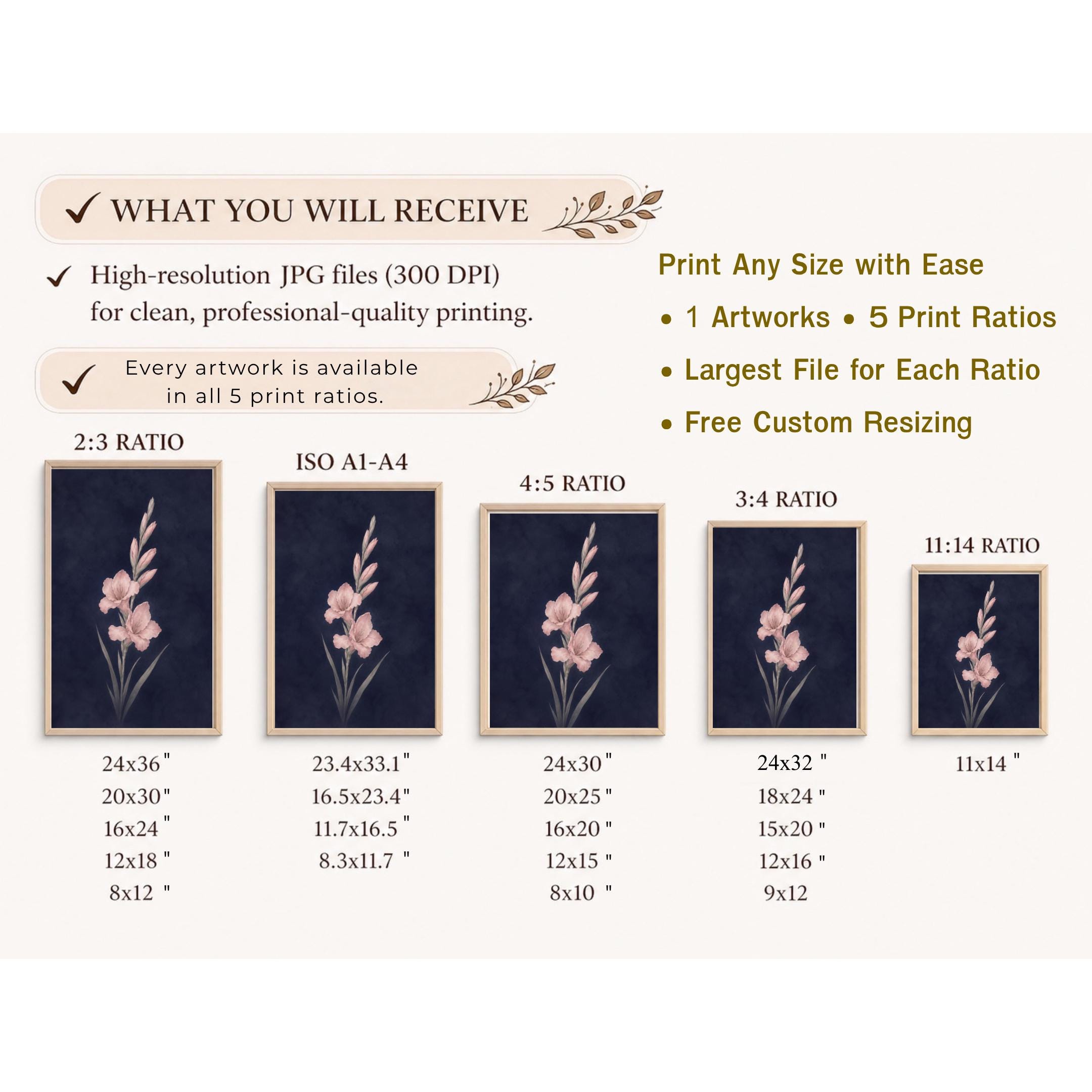 Moody August Birth Flower Print | Gladiolus Wall Art | Dark Botanical Digital Download — image 10