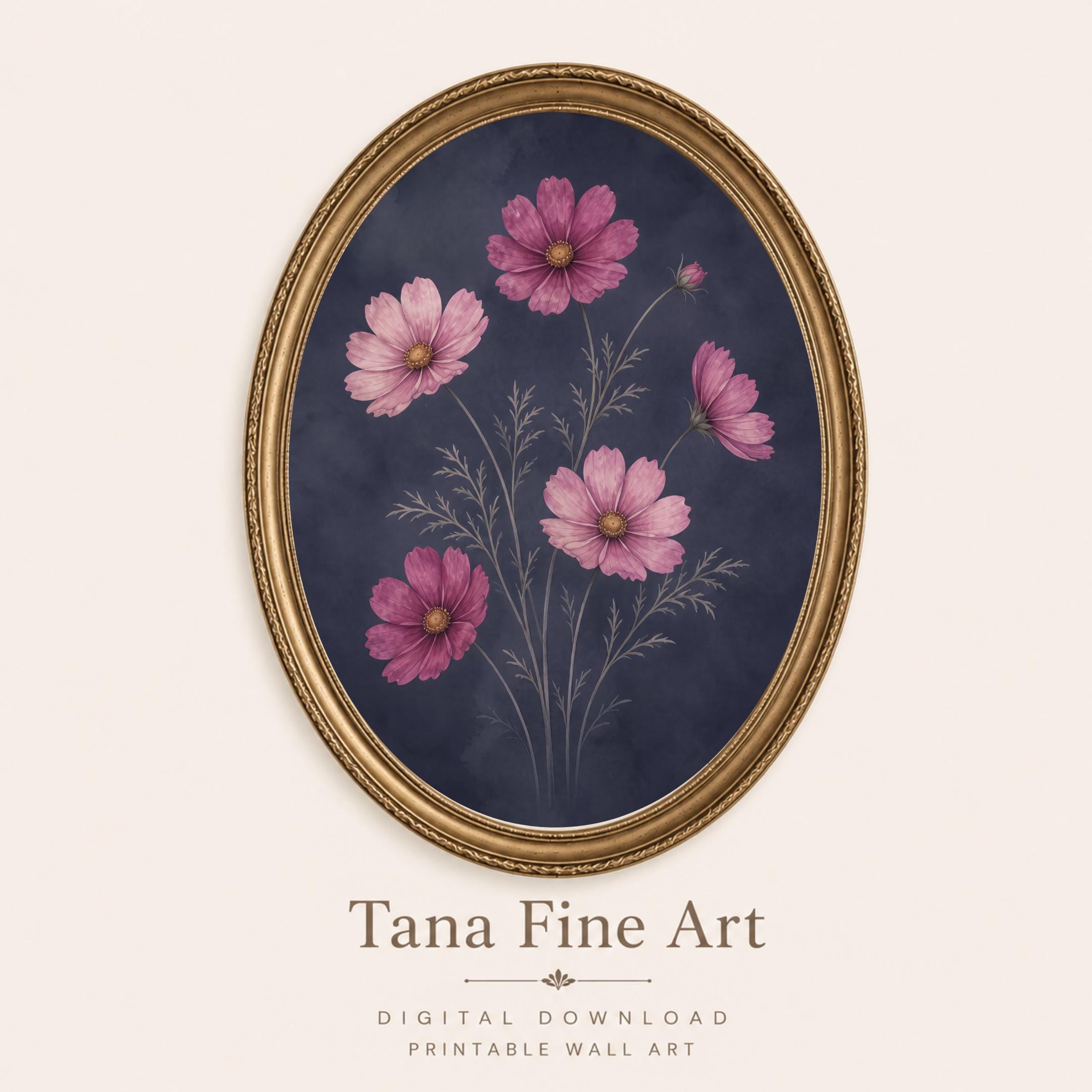Moody October Birth Flower Print | Cosmos Flower Wall Art | Botanical Digital Download — image 6