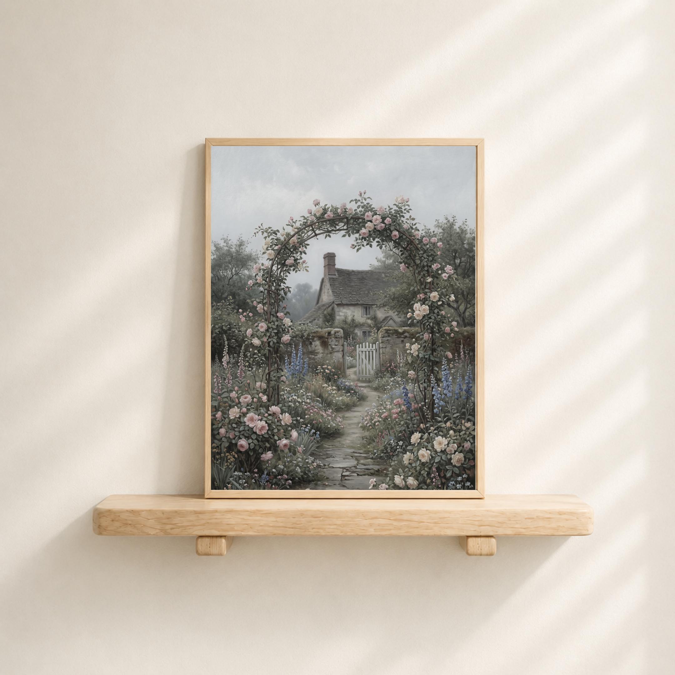 Secret Garden Cottage Printable Wall Art, Romantic Rose Arch Floral Cottagecore Decor Digital Download — image 5