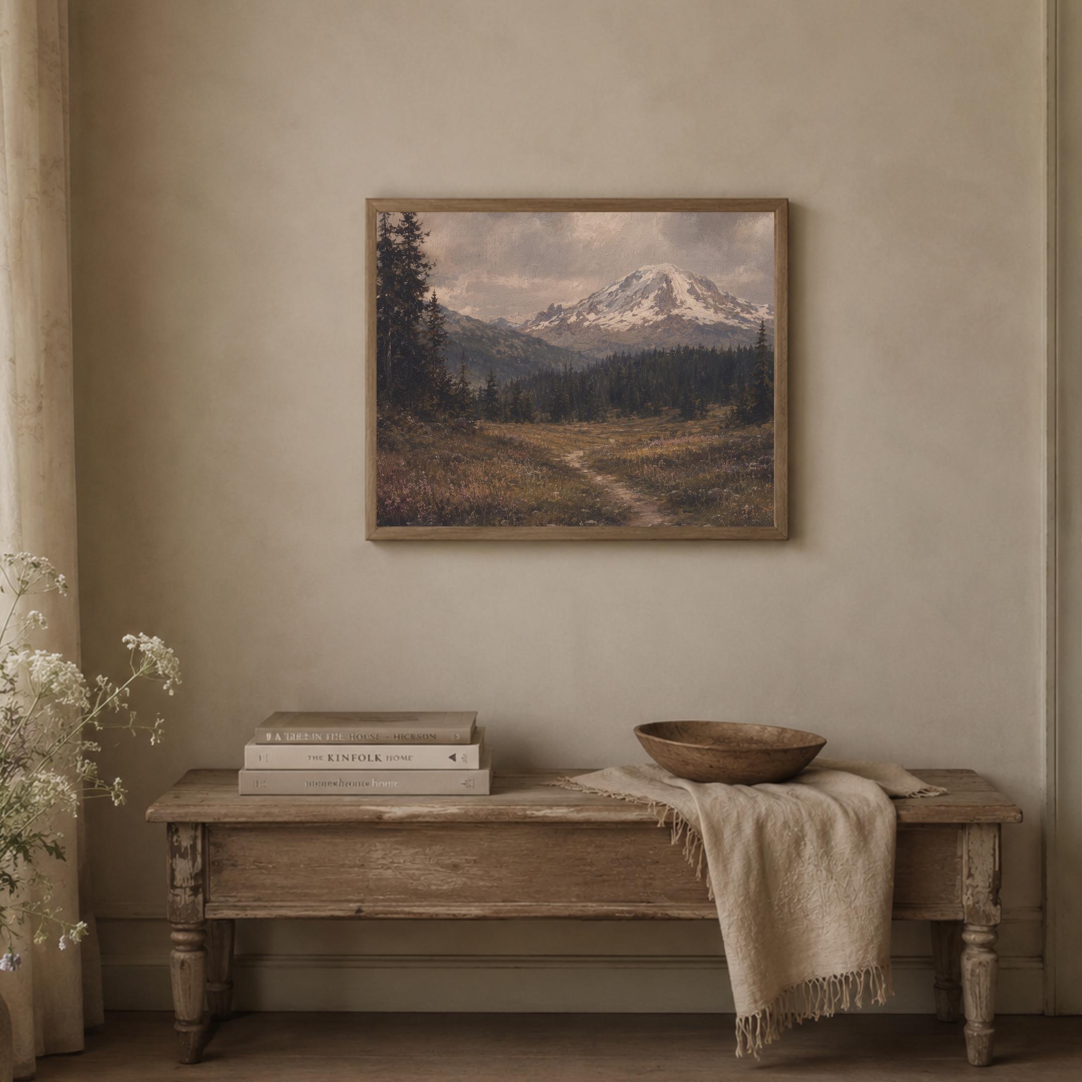 Mountain Landscape Wall Art | Mount Rainier Inspired Print | Moody Vintage Nature Digital Download — image 6
