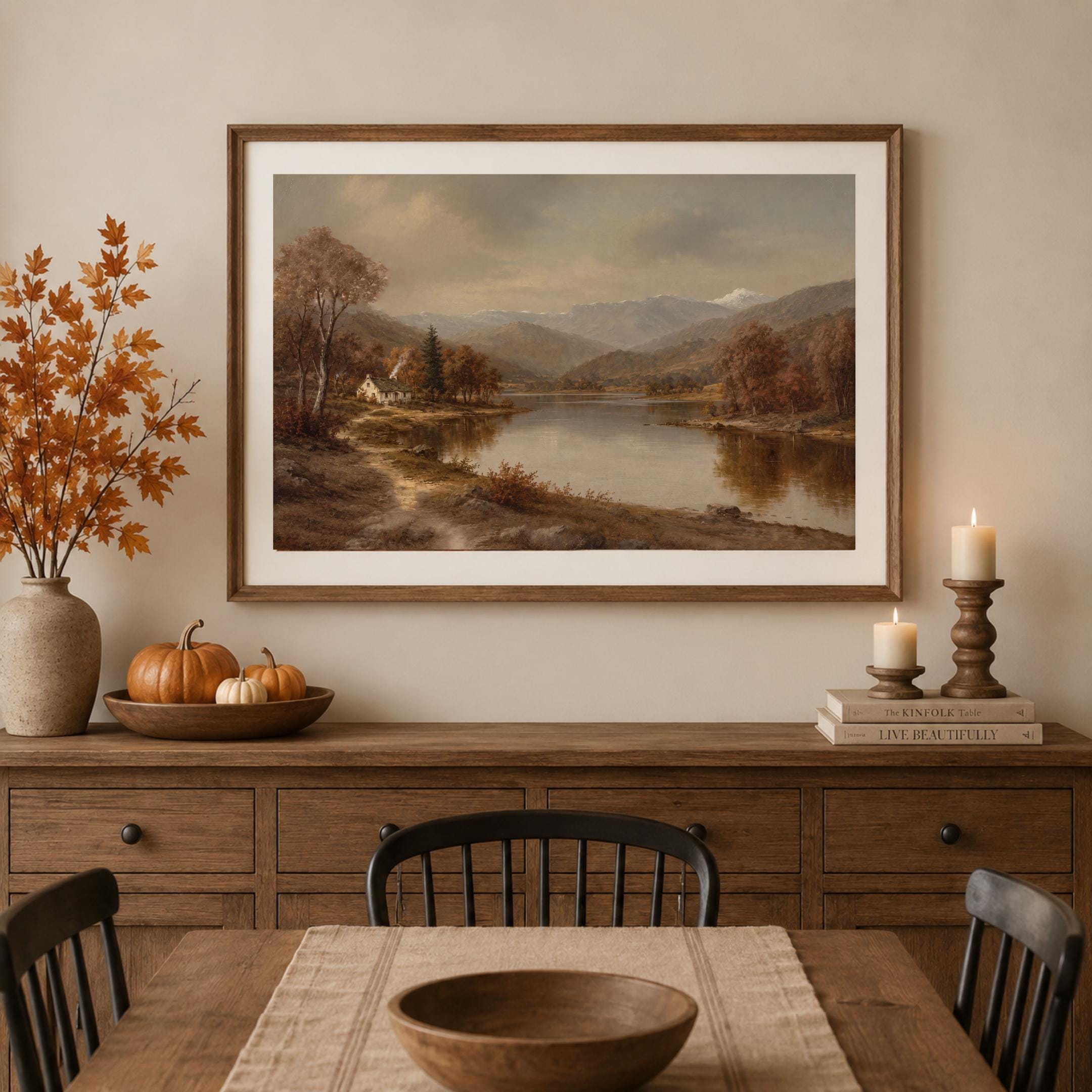 Vintage Autumn Cottage Lake Landscape Print, Rustic Fall Decor (Digital Download) — image 5