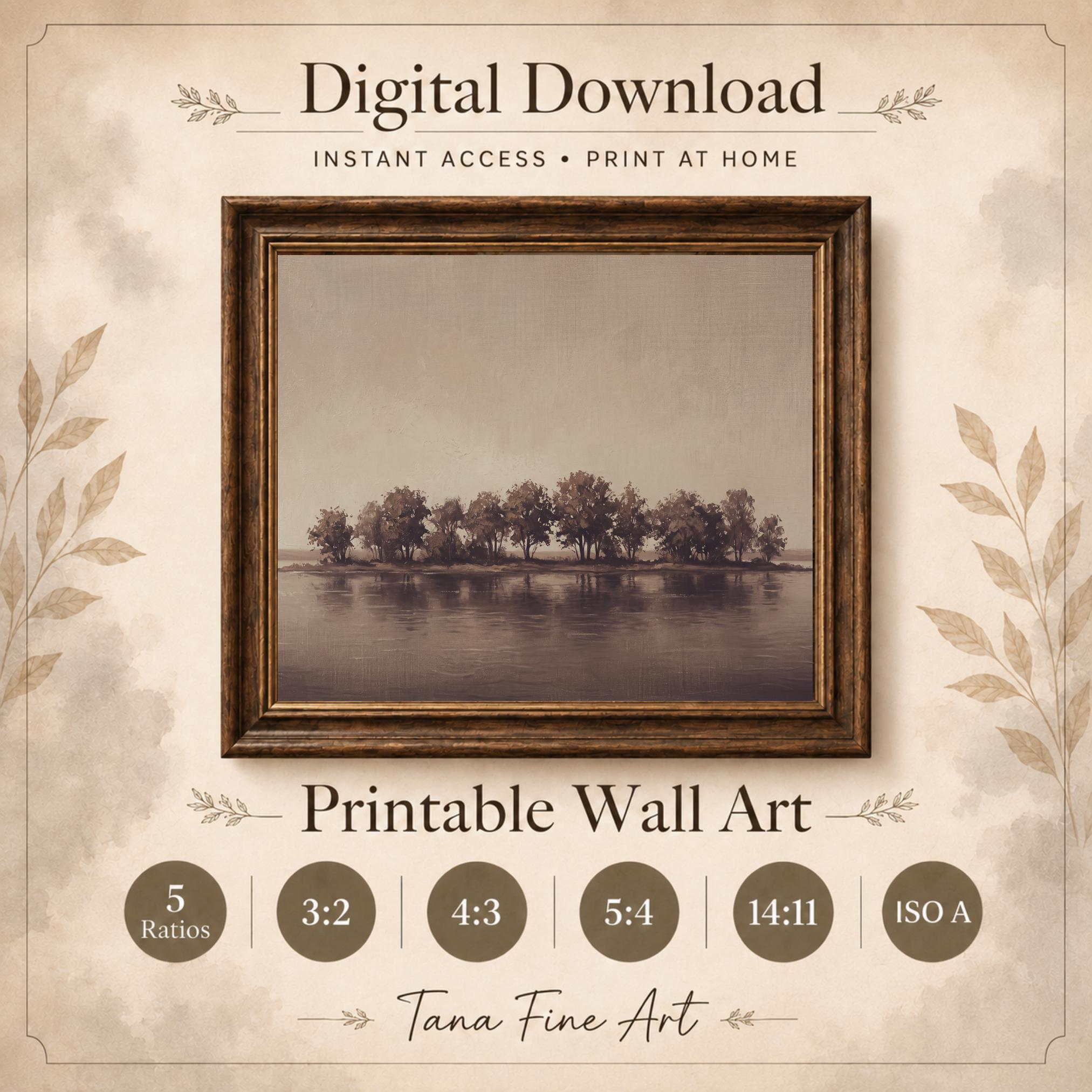 Minimalist Lake Tree Printable Wall Art, Neutral Landscape, Rustic Decor Digital Download — image 8