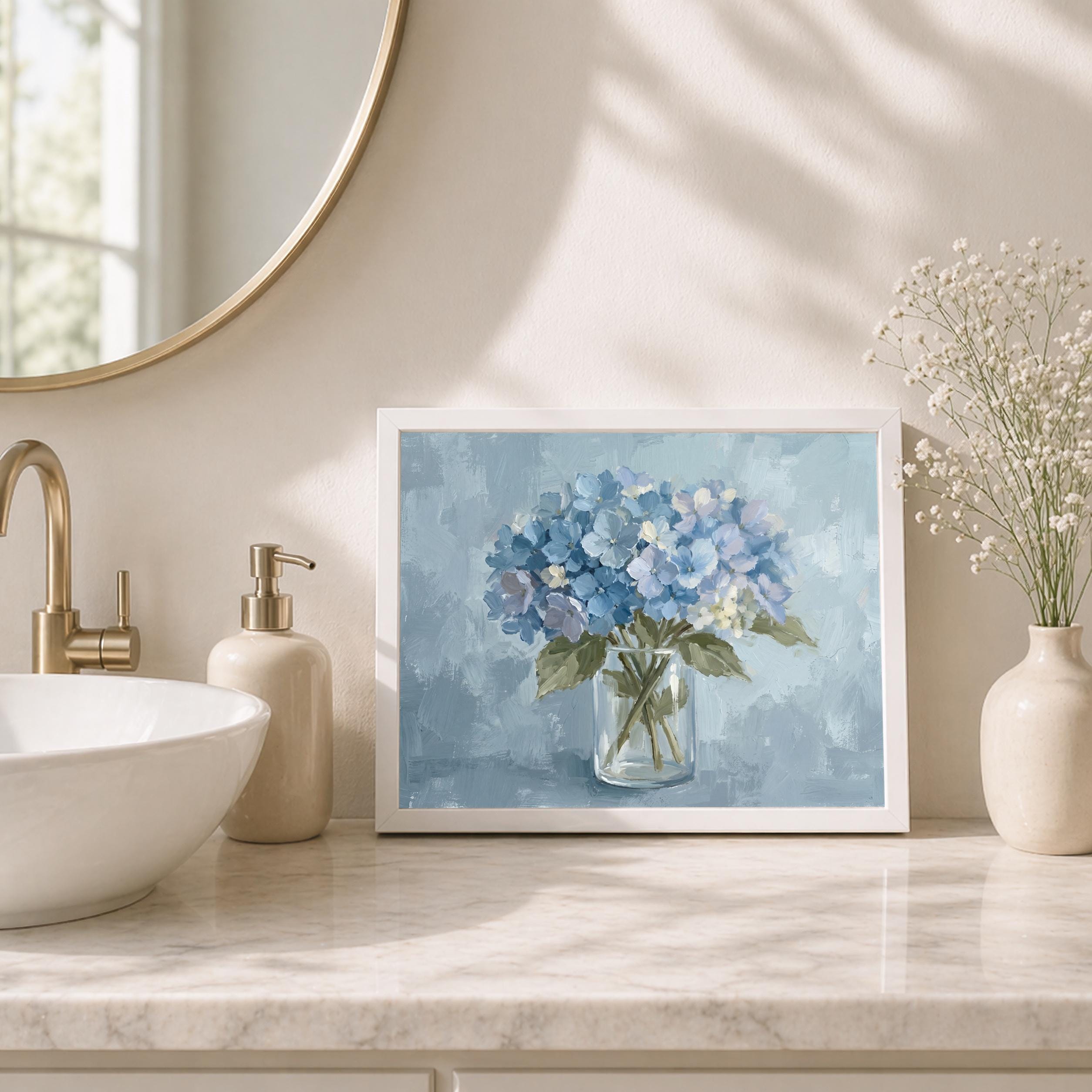 Blue Hydrangea Floral Painting Bathroom Print | French Country Vase Wall Art (Digital Download) — image 3