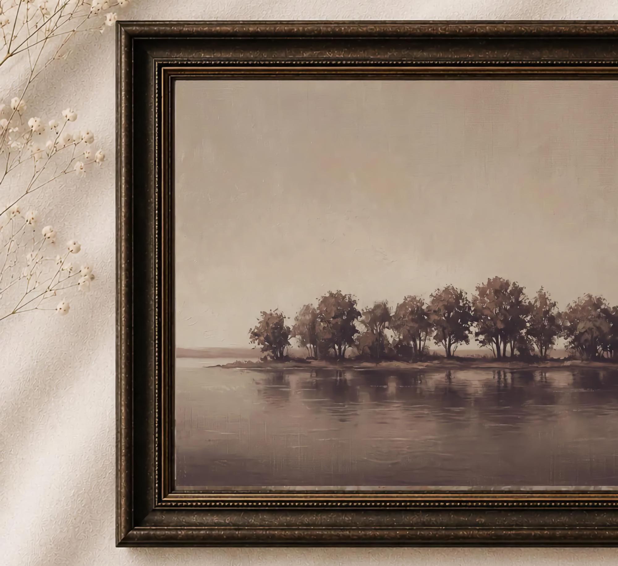 Minimalist Lake Tree Printable Wall Art, Neutral Landscape, Rustic Decor Digital Download — image 2