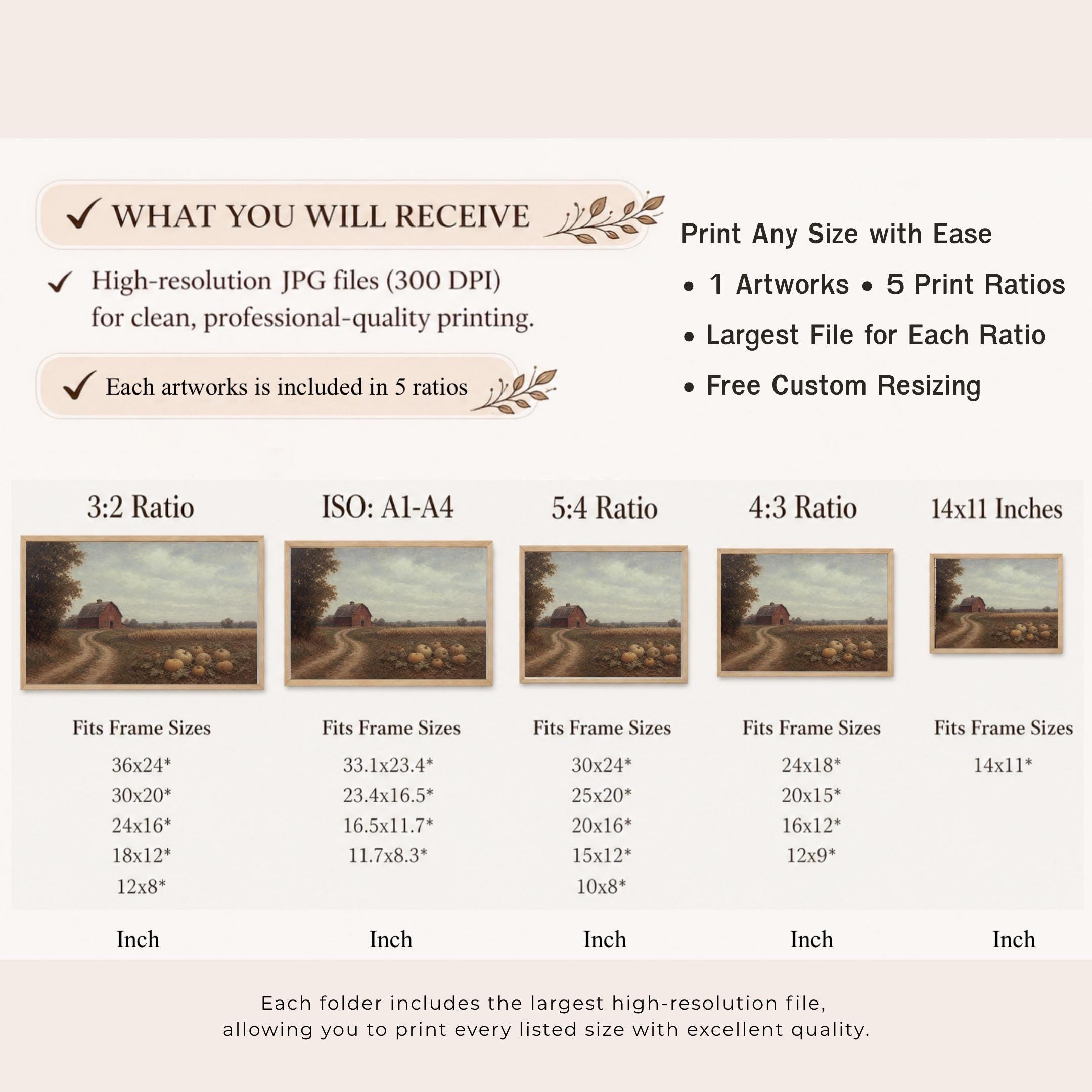 Pumpkin Farm Wall Art | Rustic Barn Landscape Print | Fall Printable Digital Download — image 10