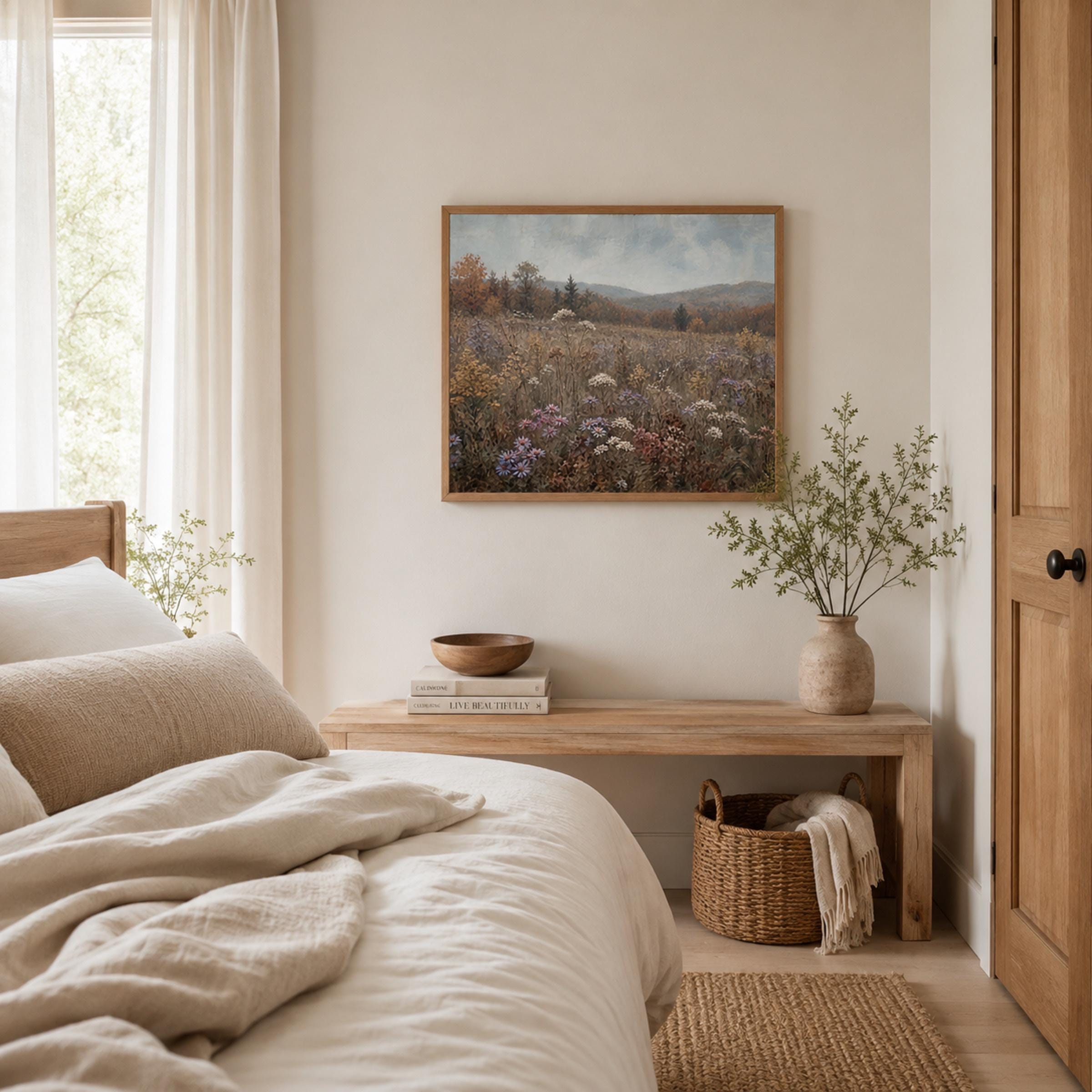 Fall Meadow Wall Art | Wildflower Landscape Print | Vintage Landscape Digital Download — image 4