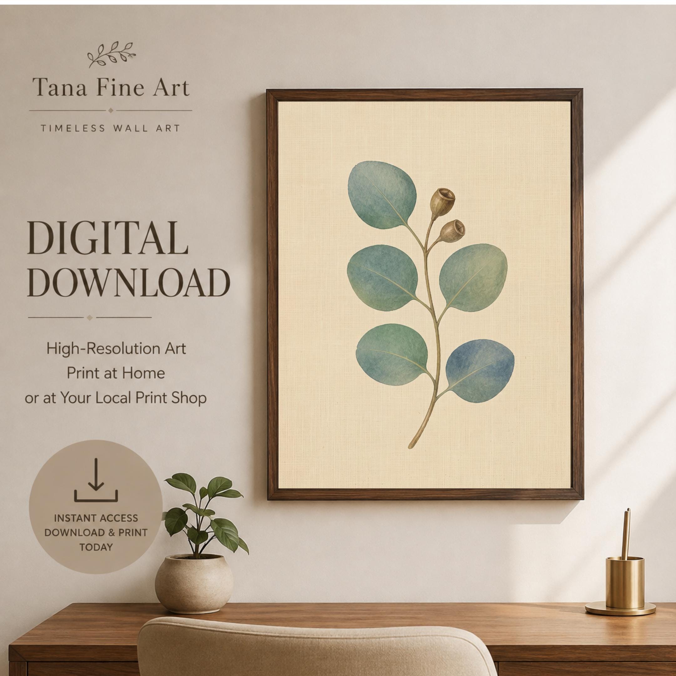 Eucalyptus Wall Art | Botanical Leaf Print | Vintage Greenery Digital Download