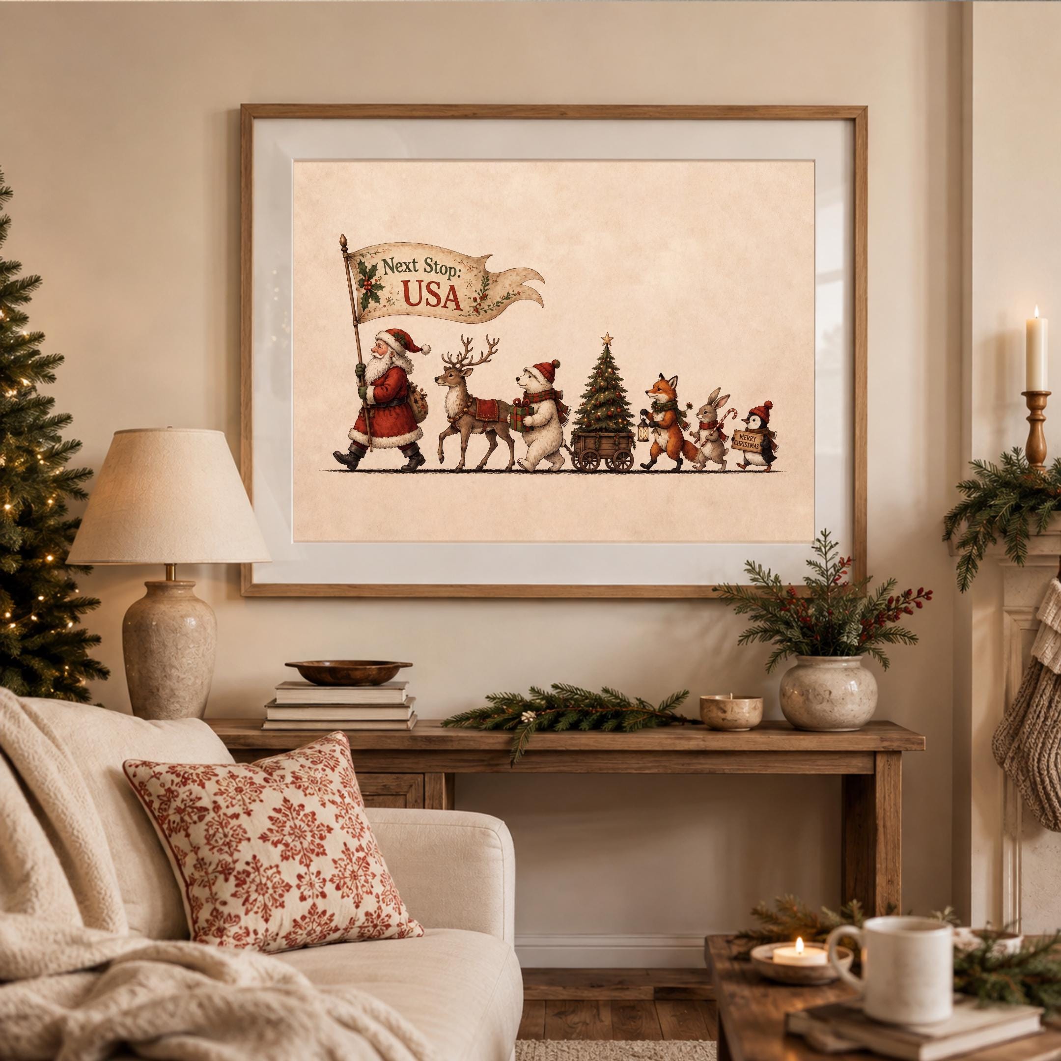 Christmas Parade Wall Art | Vintage Santa Reindeer Holiday Print | Printable Digital Download — image 3