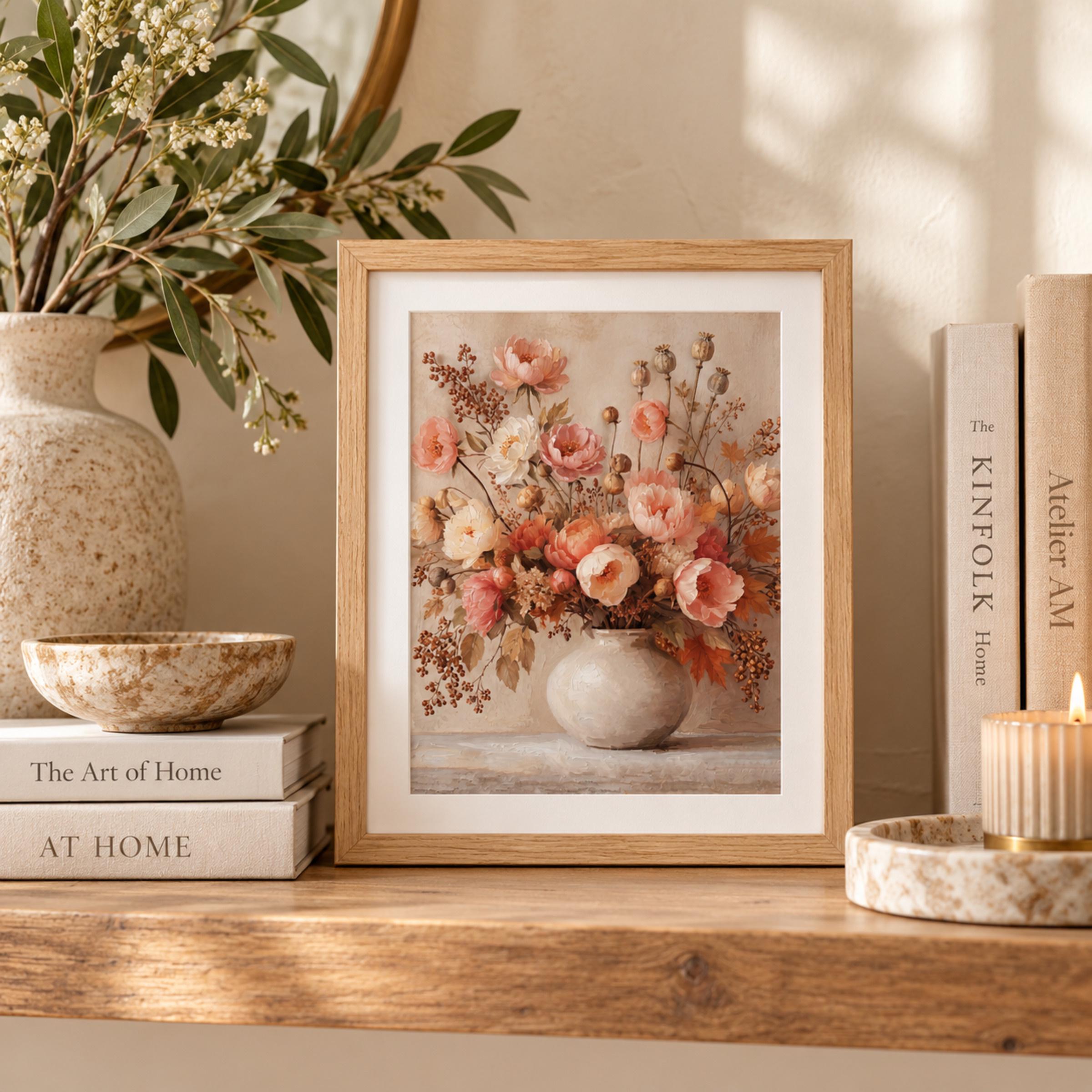 Blush Peony Vase Printable Wall Art, Autumn Floral Rustic Cottage Home Decor Digital Download — image 4