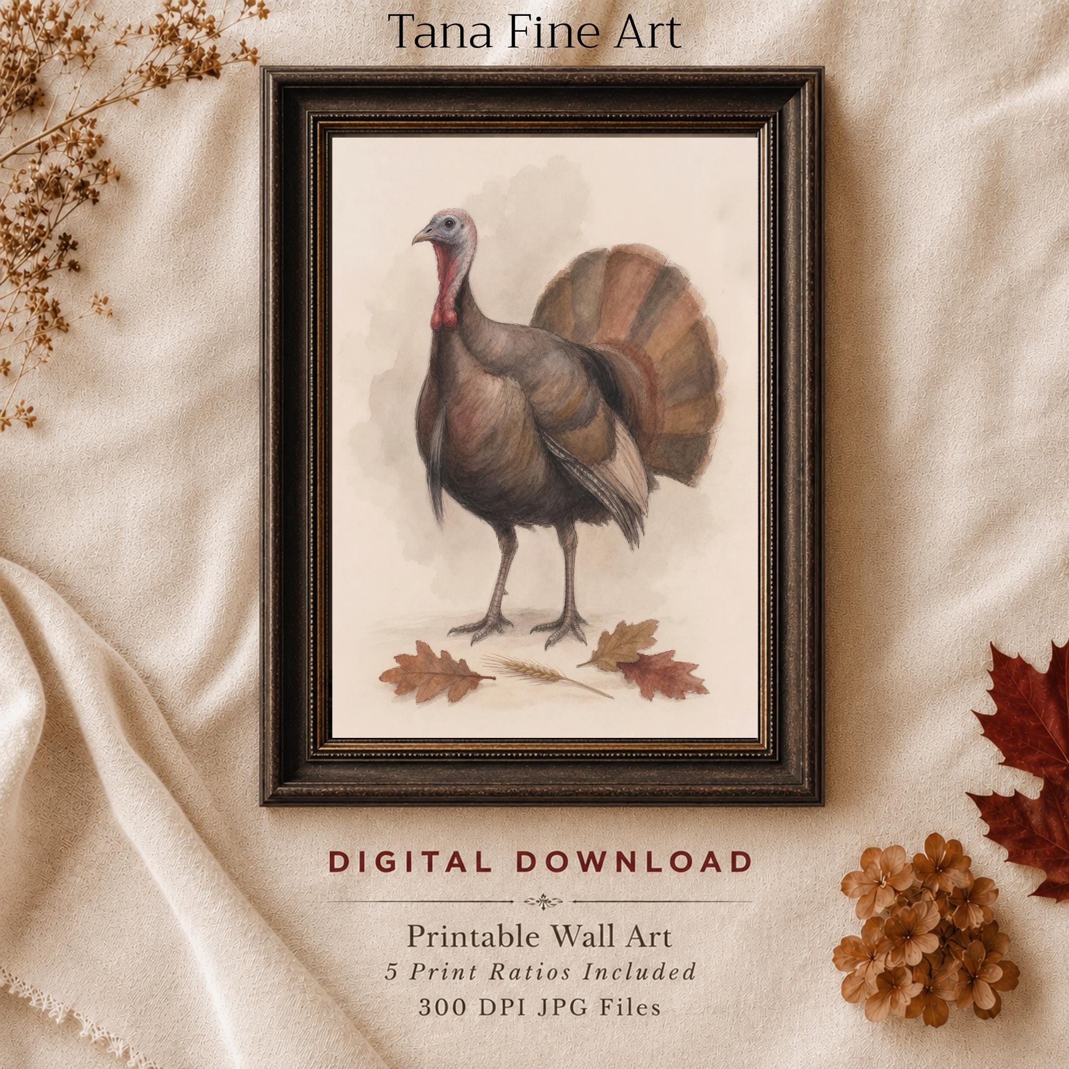 Vintage Turkey Wall Art | Thanksgiving Bird Print | Fall Printable Digital Download