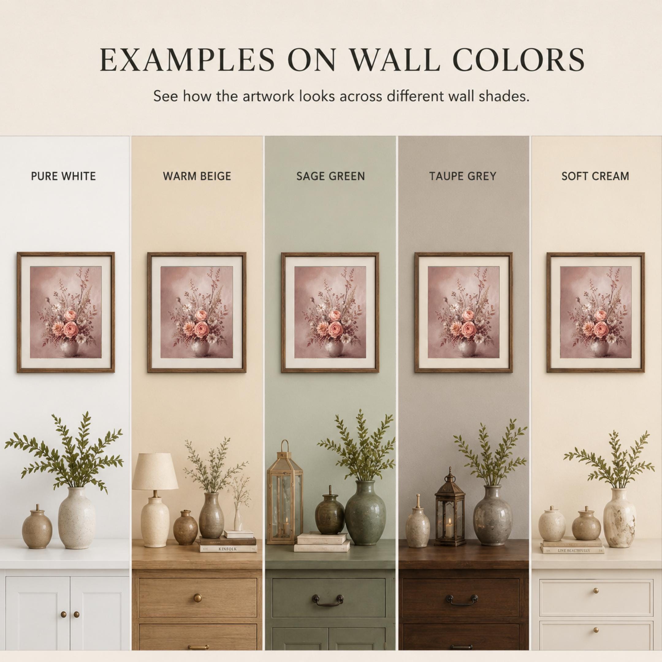 Neutral Floral Vase Print, Blush Roses Cosmos Autumn Wall Decor (Digital Download) — image 3