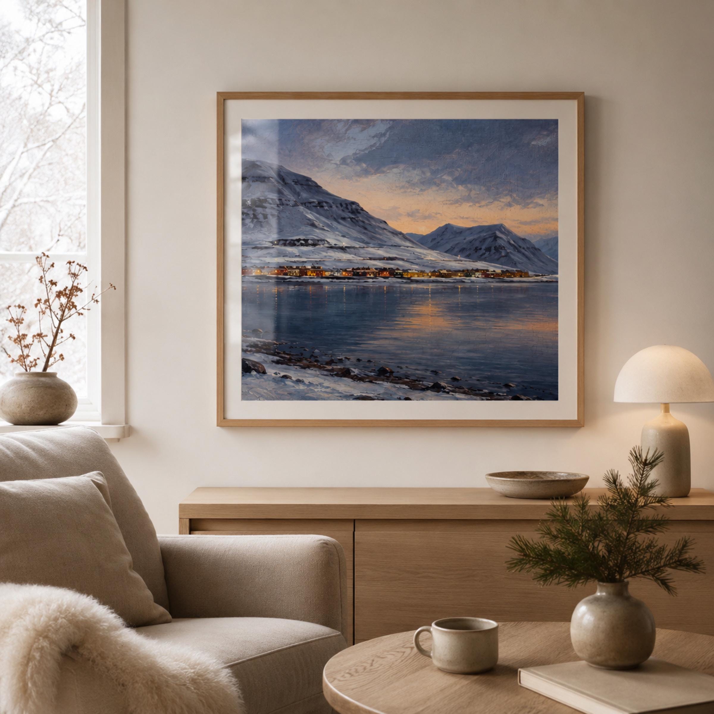 Svalbard-Inspired Village at Winter Twilight — image 3