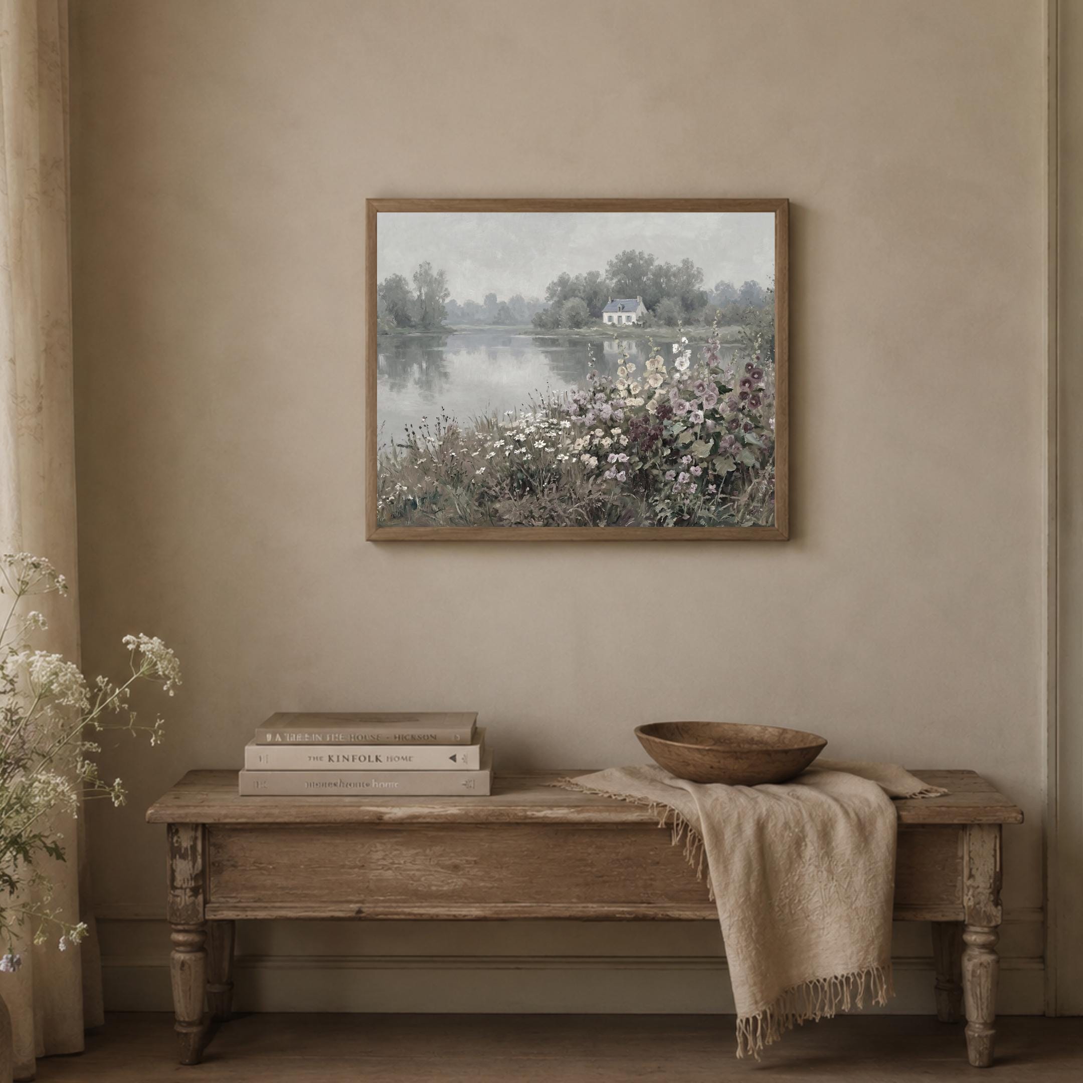 Lakeside Cottage Garden Wall Art, Romantic Floral Landscape, French Country Decor Digital Download — image 3