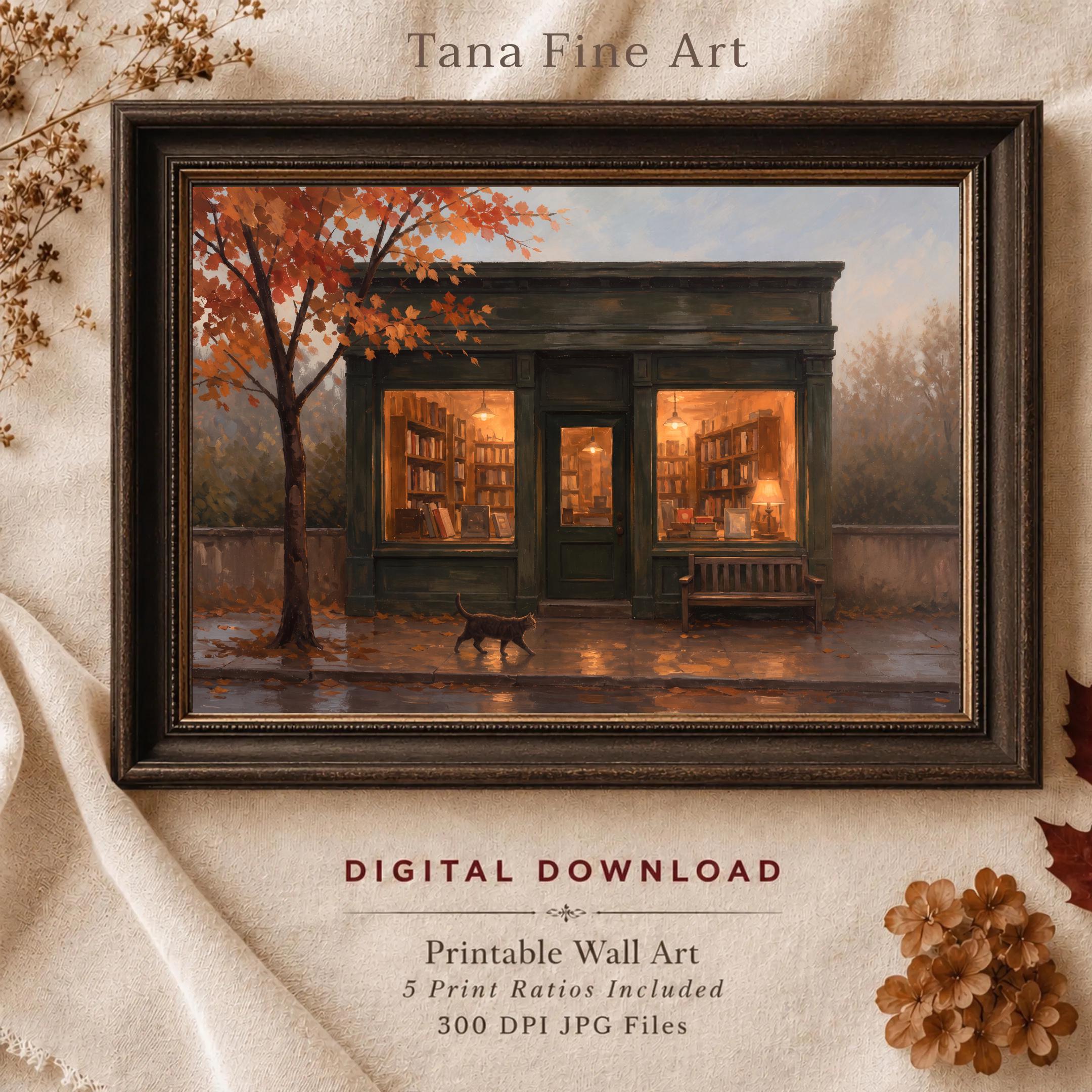 Fall Bookstore Wall Art | Cozy Autumn Bookshop Print | Printable Digital Download