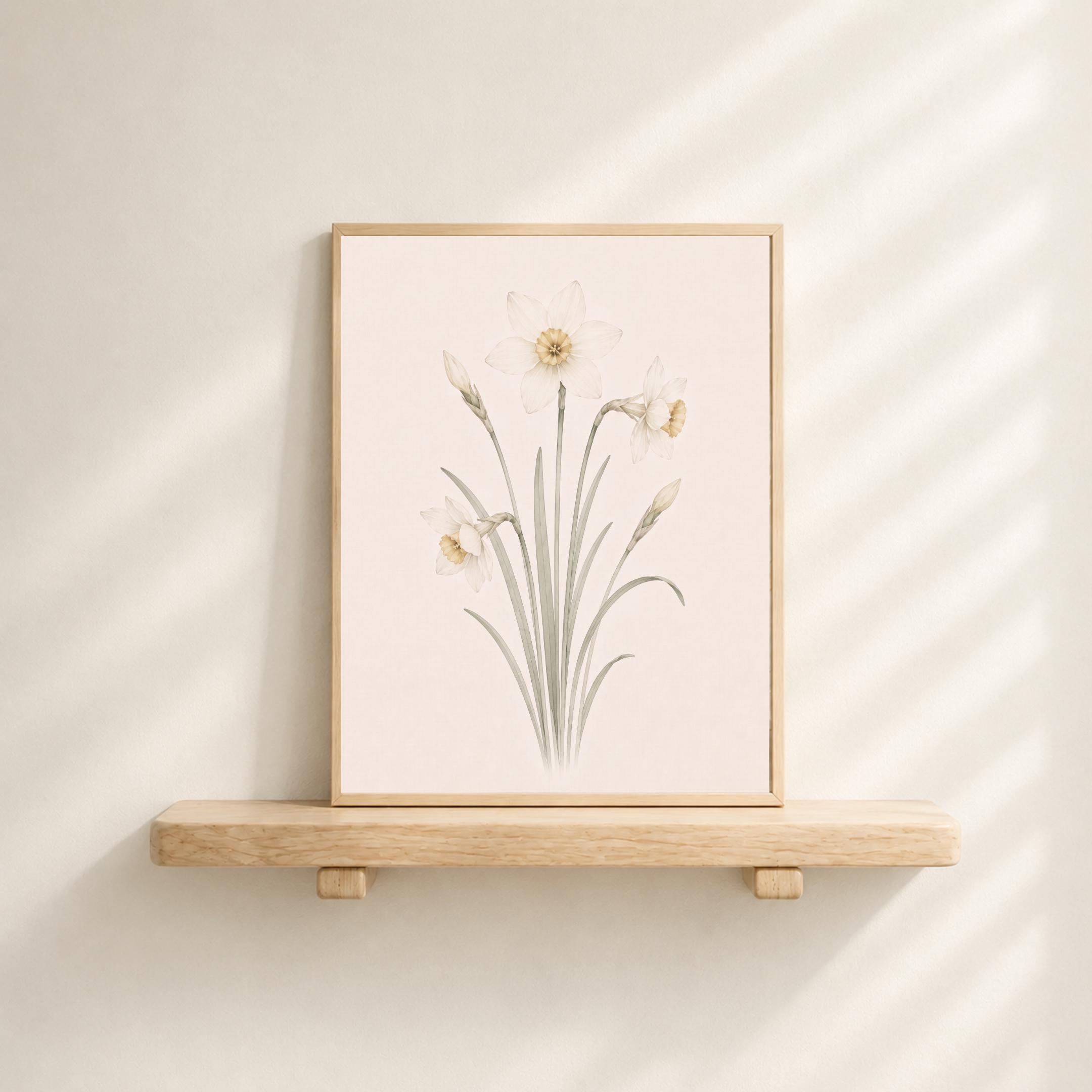 December Birth Flower Print | Narcissus Printable Wall Art | White Botanical Gift Decor Digital Download — image 4