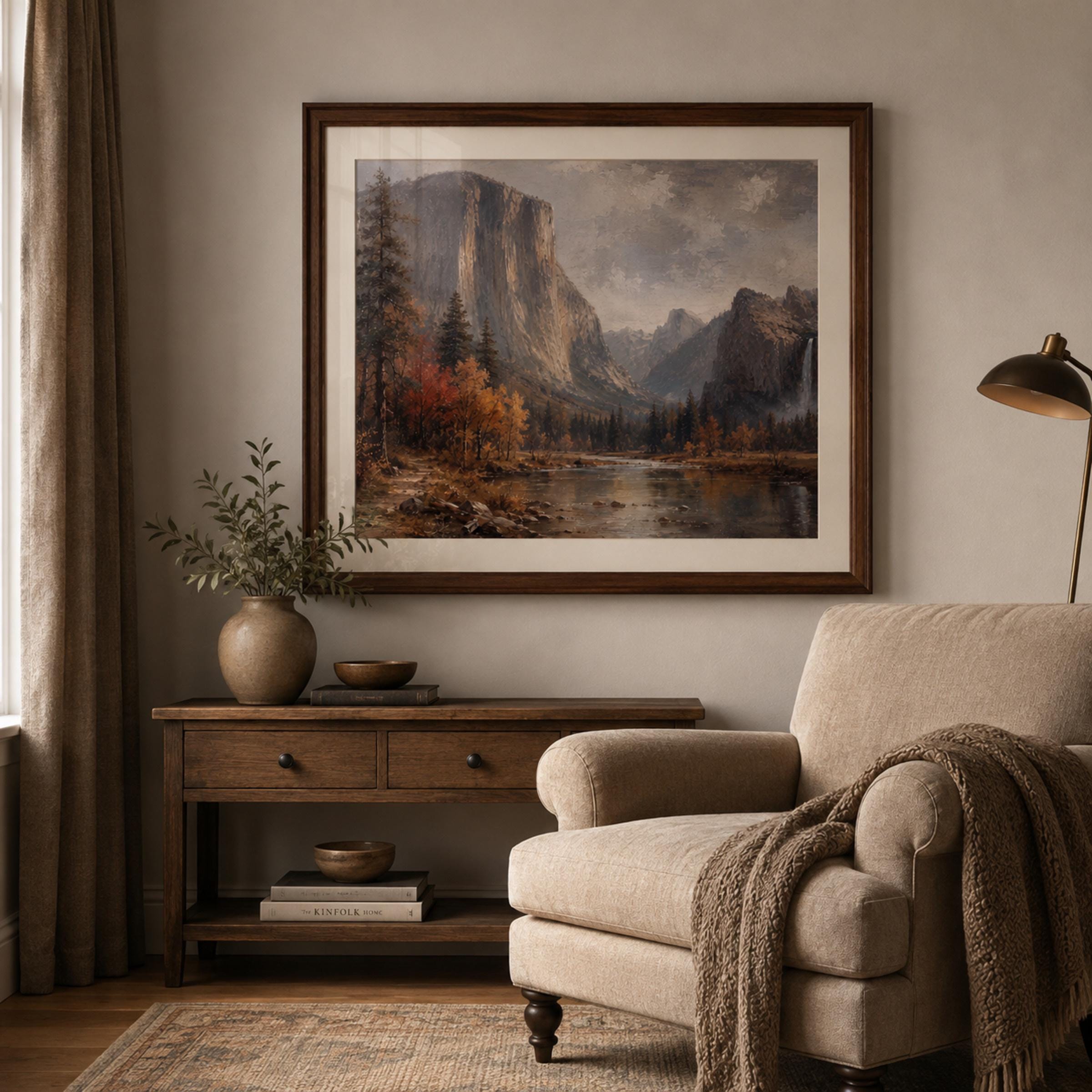 Mountain Landscape Wall Art | Yosemite Inspired Valley Print | Moody Vintage Landscape Digital Download — image 3