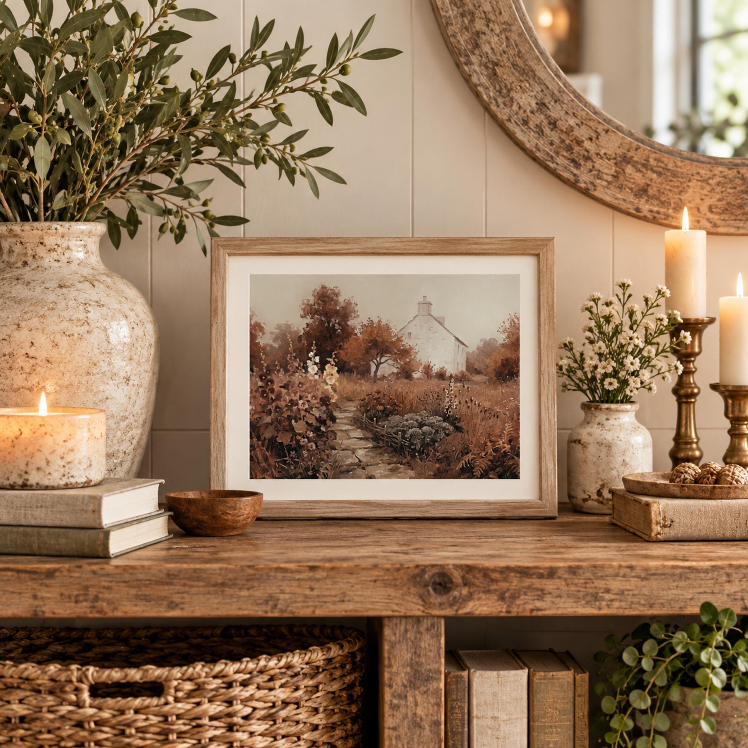 Fall Cottage Garden Wall Art, Rustic Autumn Floral Landscape Print, Farmhouse Decor (Digital Download) — image 5