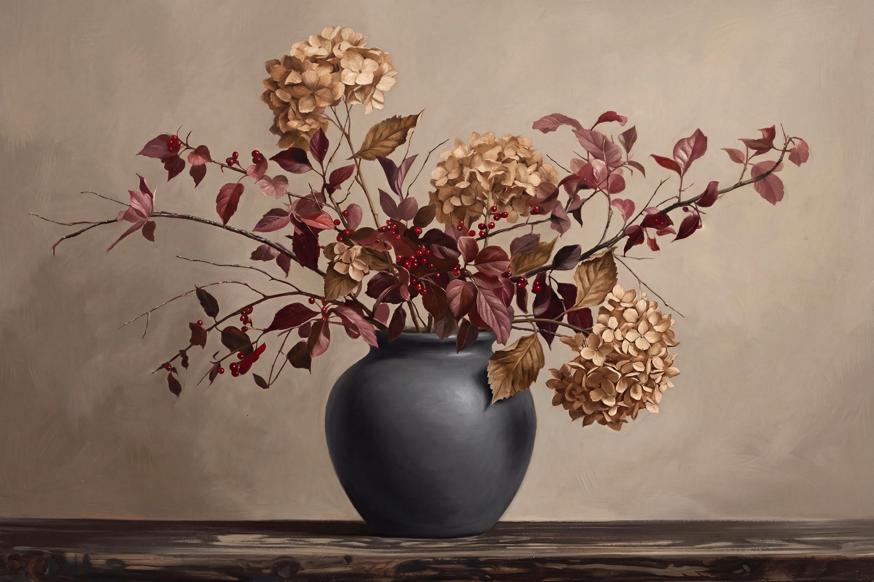 Dried Hydrangea Wall Art, Fall Moody Burgundy Botanical, Dried Flower Print (Digital Download) — image 6