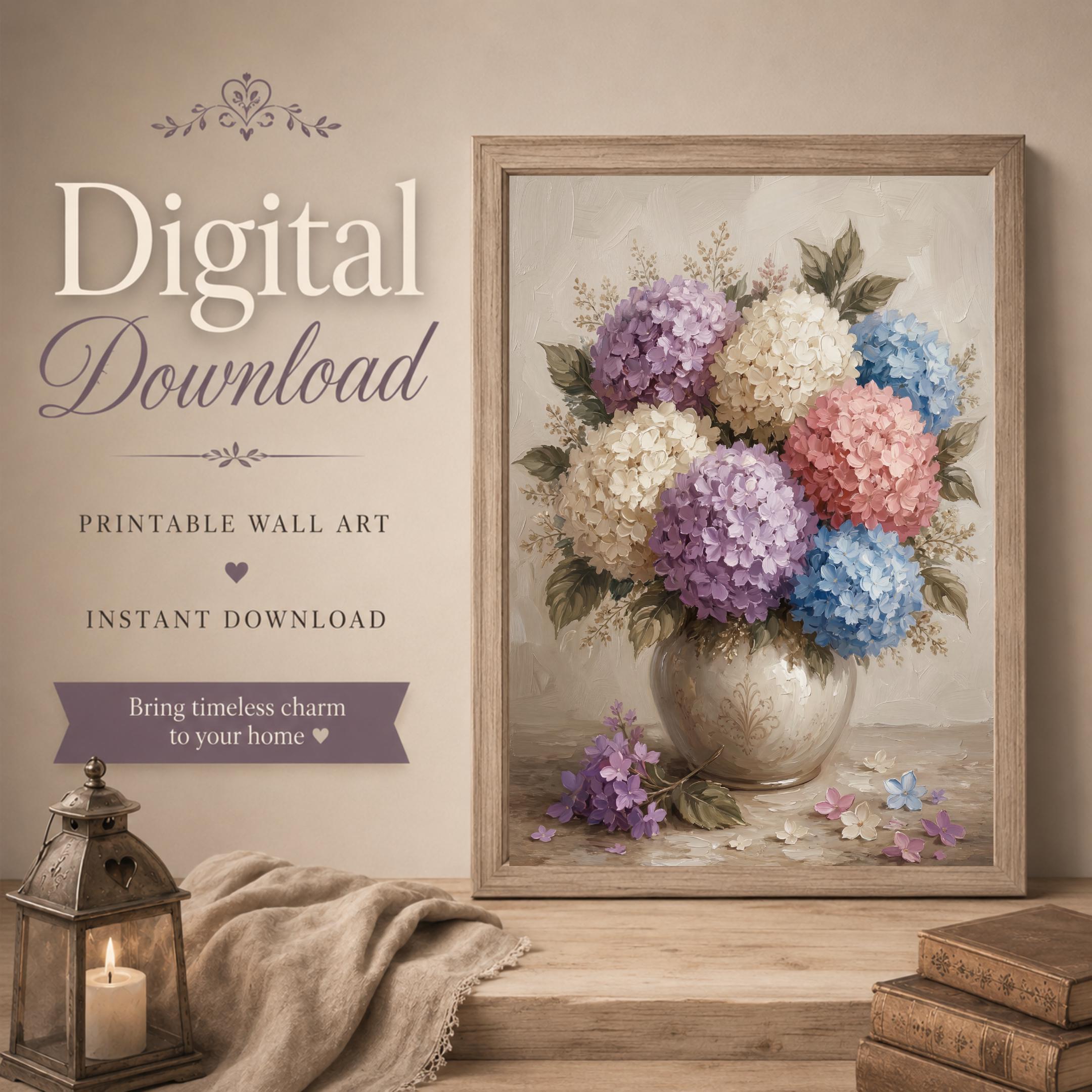 Pastel Hydrangea Wall Art, Colorful Floral Vase Print, Soft Cottage Bedroom Decor (Digital Download) — image 10