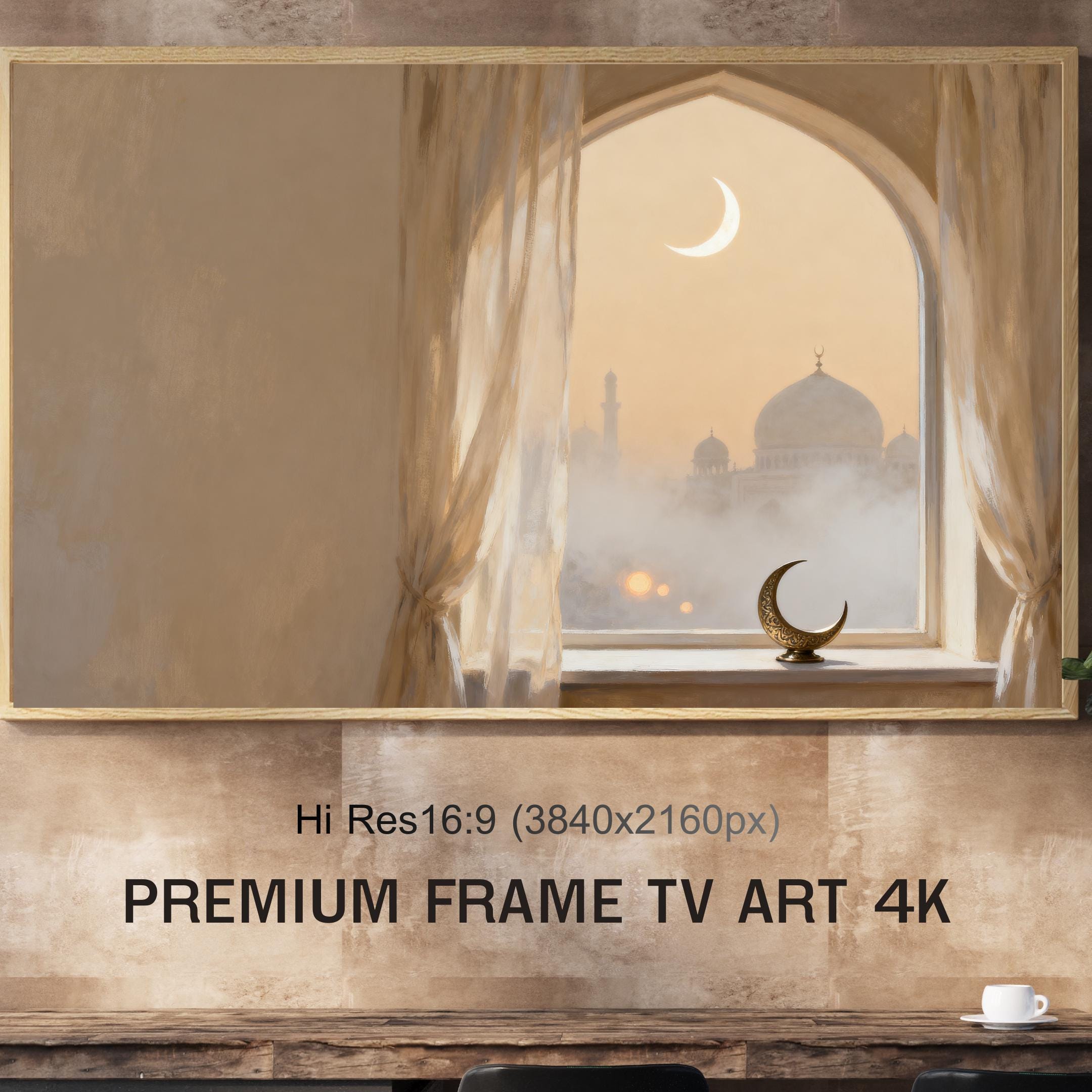 Ramadan Frame TV Art | Crescent Moon Window | 4K Art Mode Digital Download — image 4