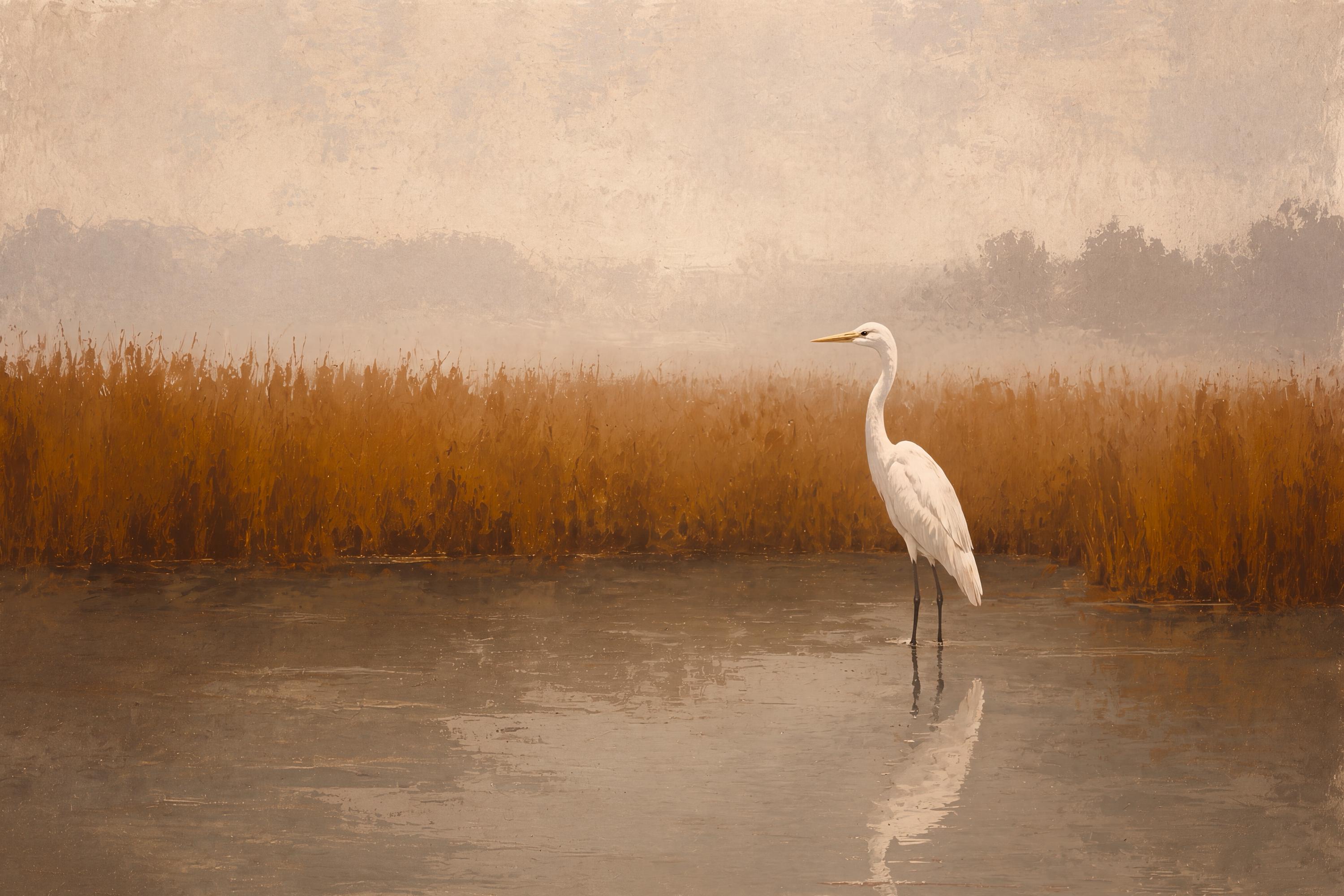 Egret Wall Art | White Heron Marsh Landscape Print | Neutral Bird Printable | Fall Digital Download — image 2