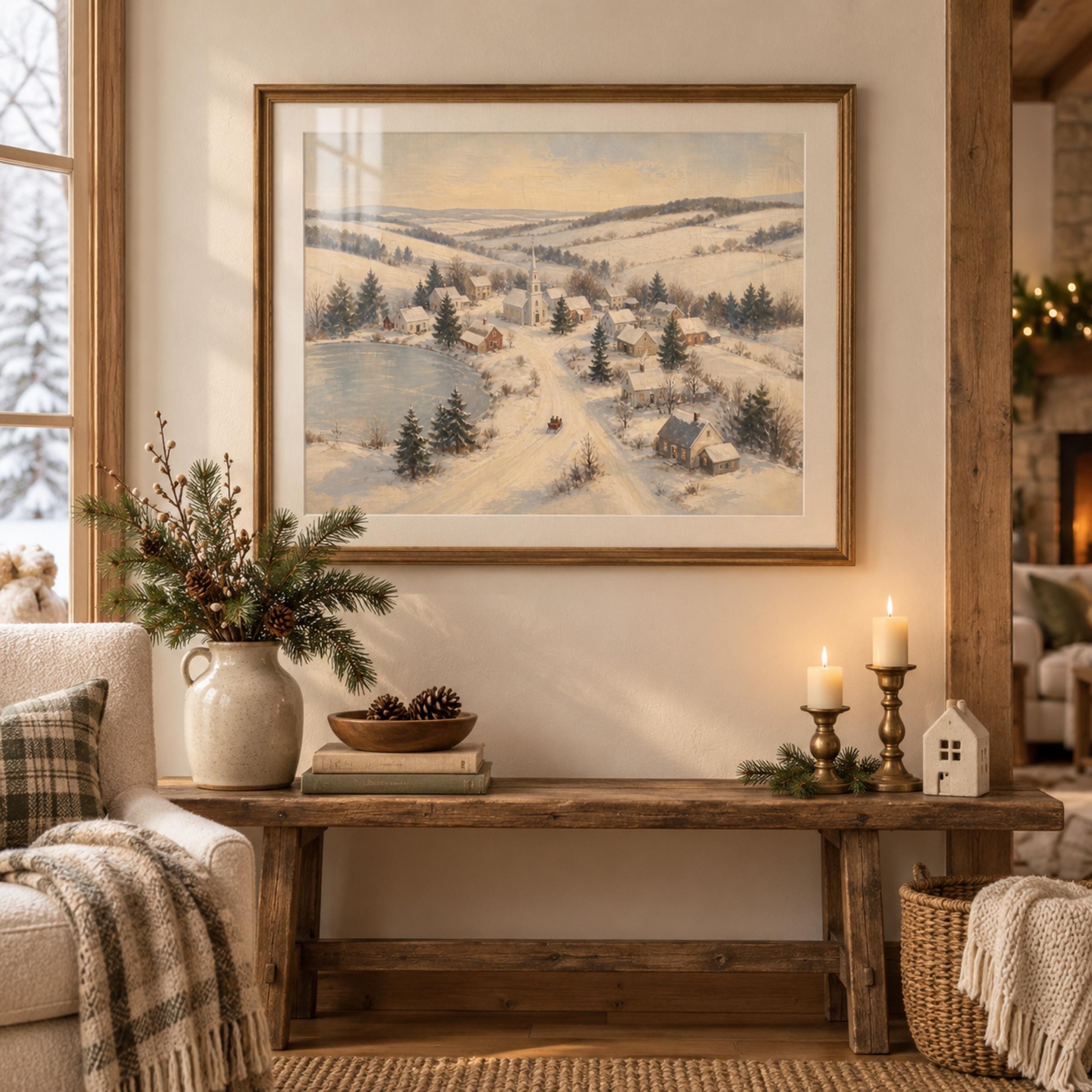 Snowy Village by the Frozen Lake — image 3