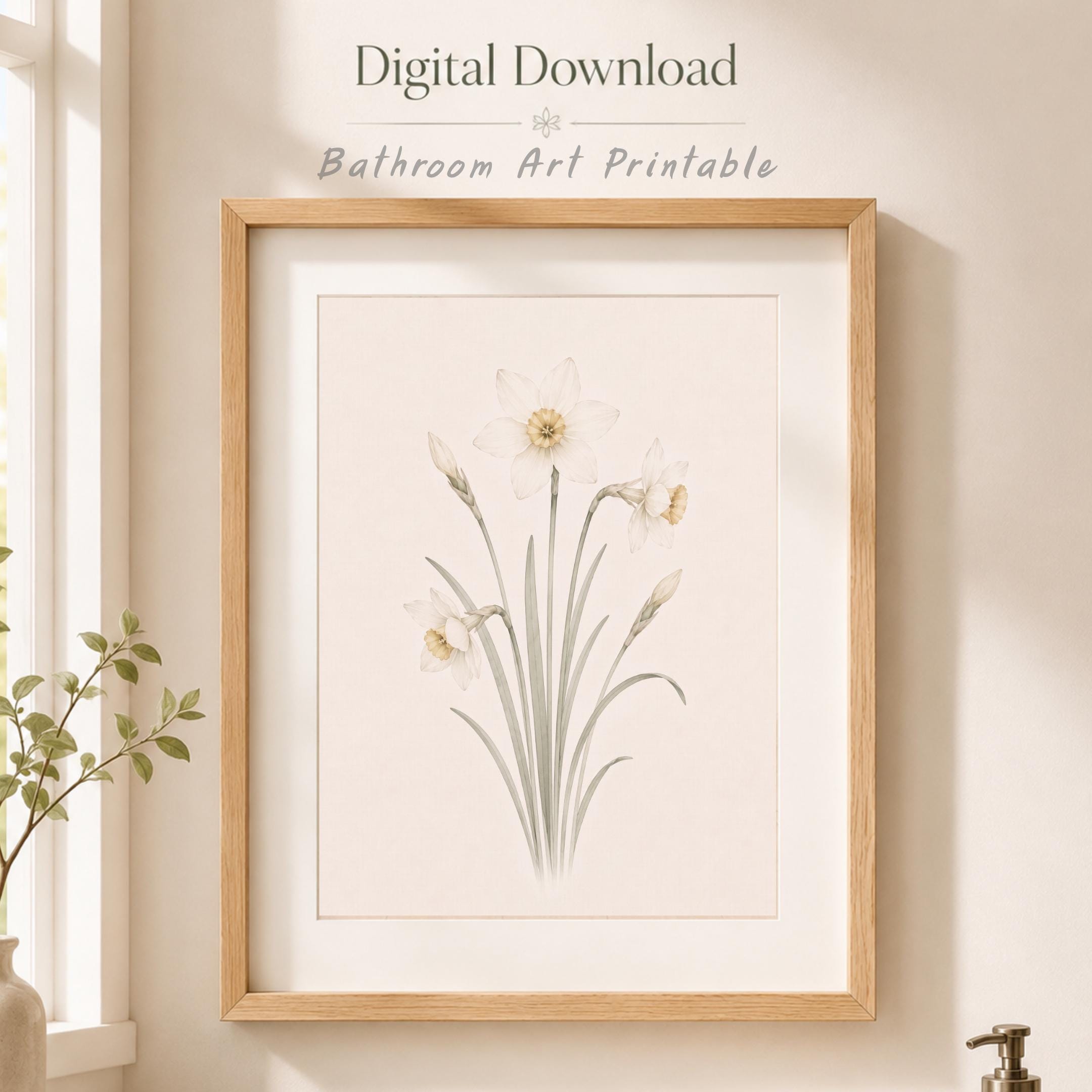 December Birth Flower Print | Narcissus Printable Wall Art | White Botanical Gift Decor Digital Download — image 7