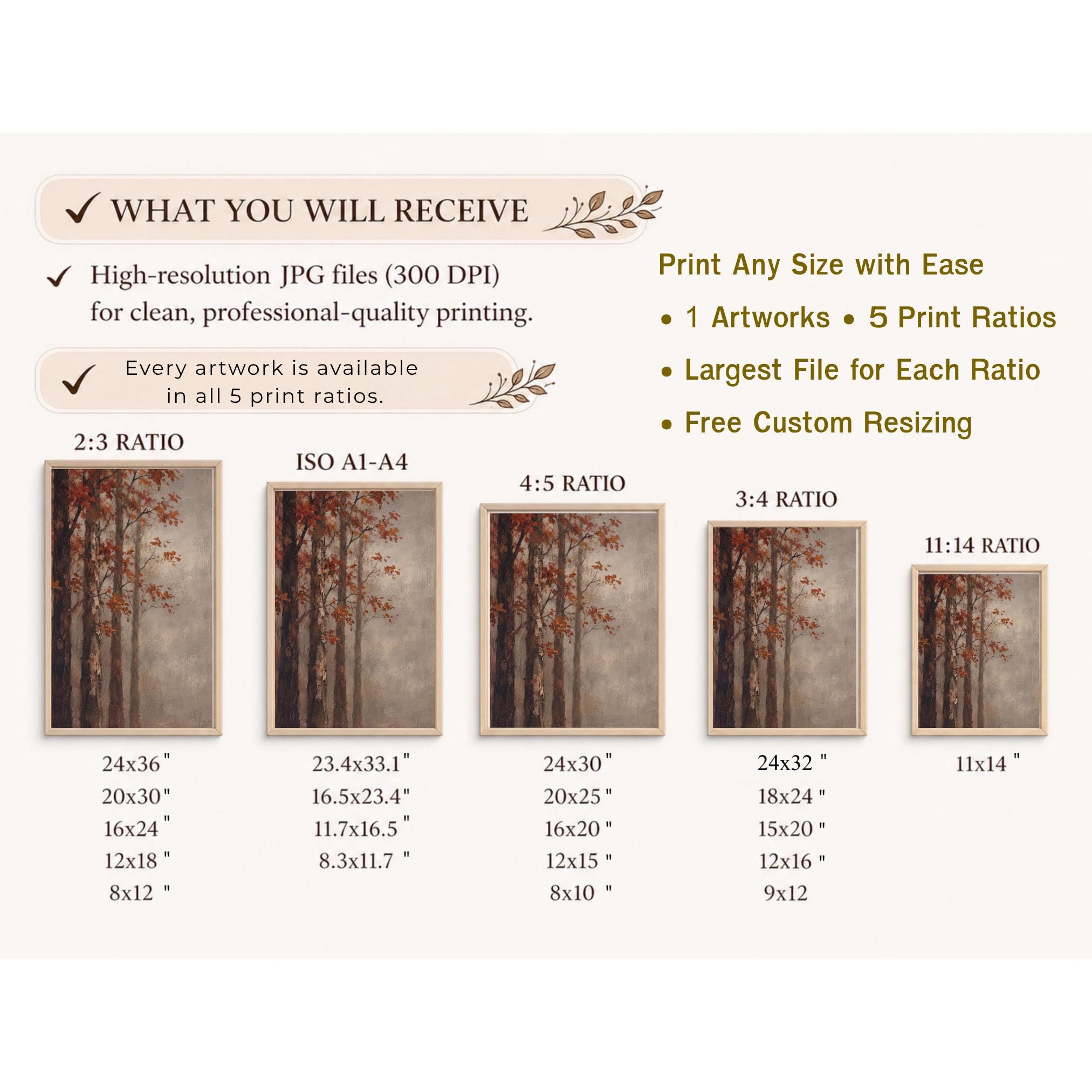 Vintage Autumn Tree Printable Wall Art, Fall Forest Print, Rustic Decor Digital Download — image 8