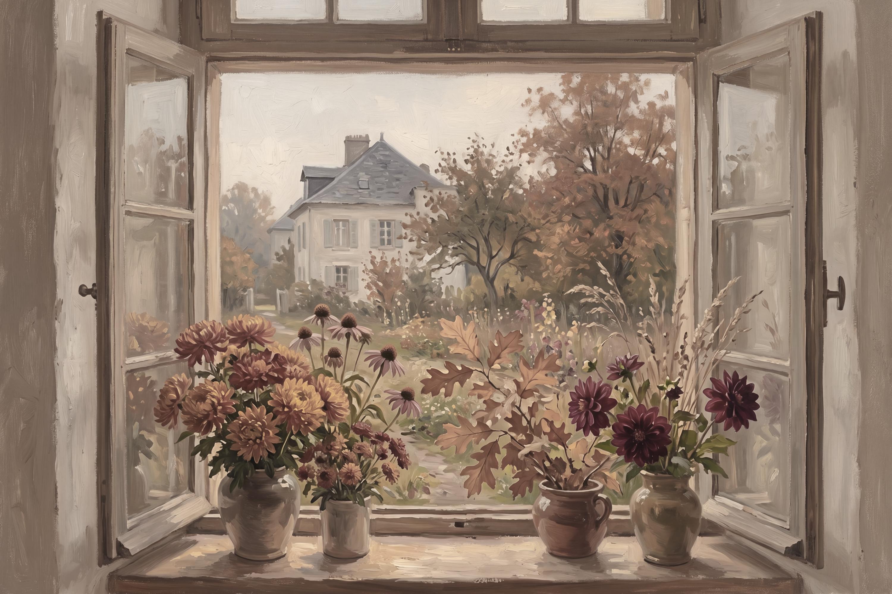 Autumn Window View Wall Art, Fall Cottage Garden Floral, Cozy Farmhouse Decor (Digital Download) — image 2