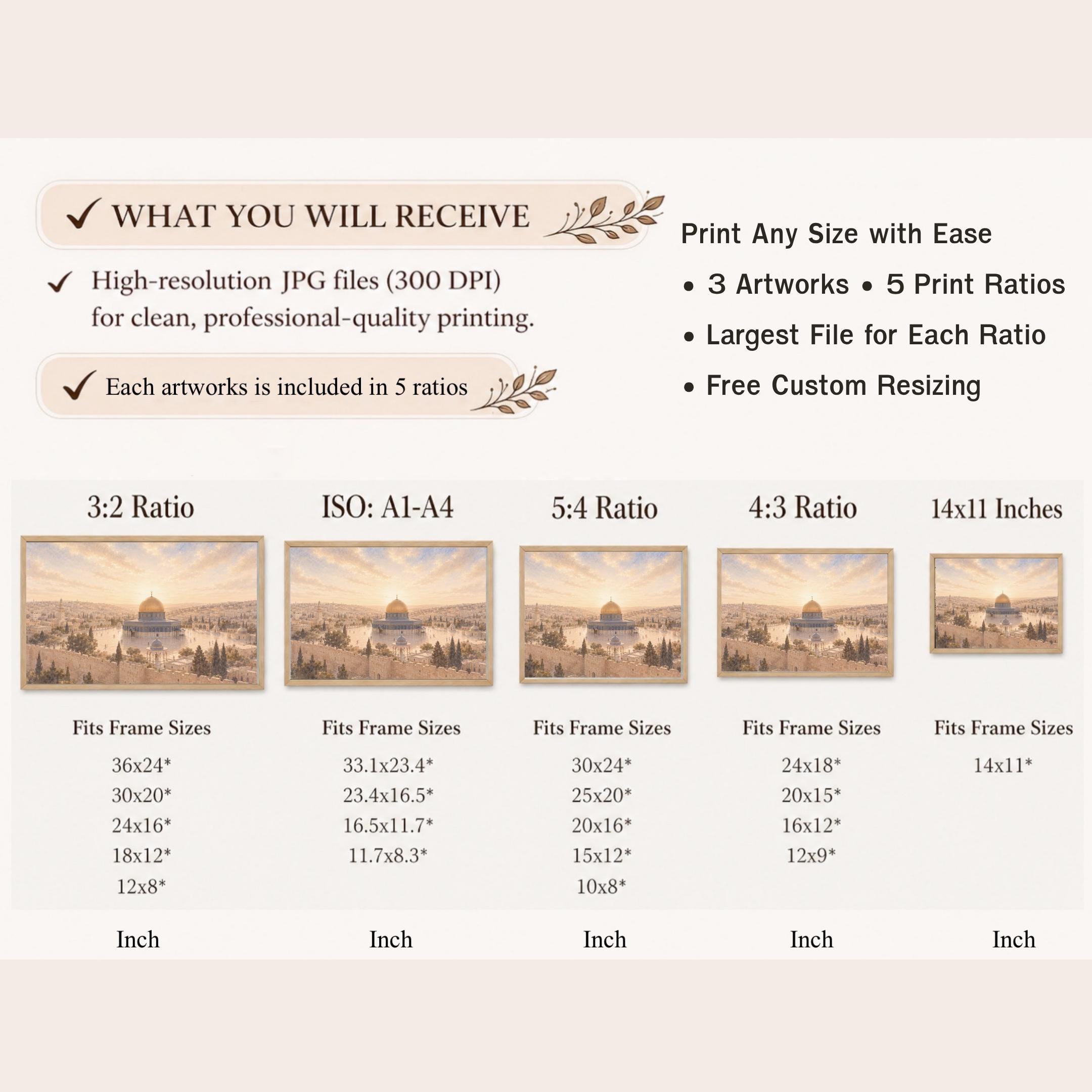 Set of 3 Islamic Wall Art Prints | Kaaba Medina Al-Aqsa Mosque Inspired | Digital Download — image 9