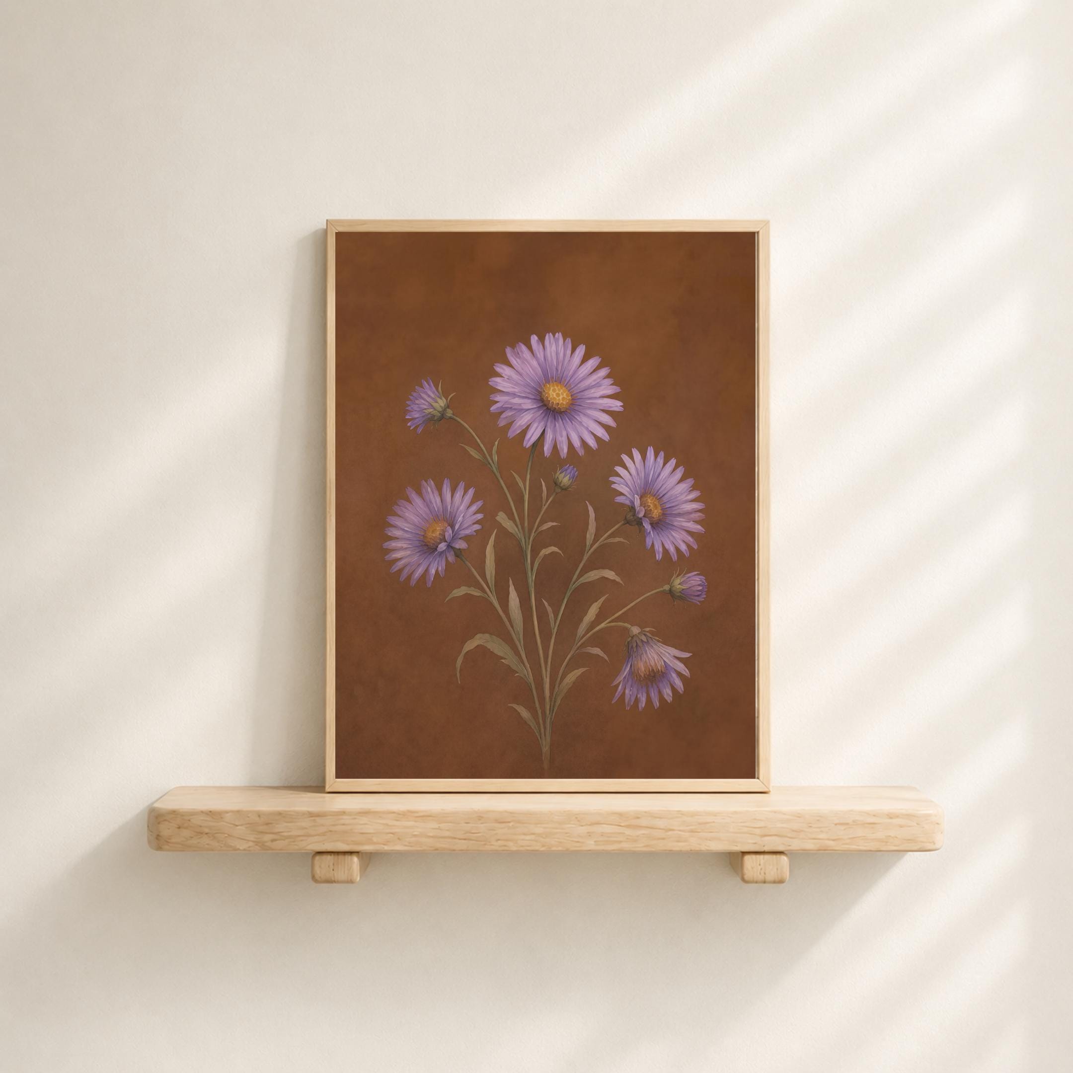 Moody September Birth Flower Print | Aster Wall Art | Vintage Botanical Digital Download — image 7