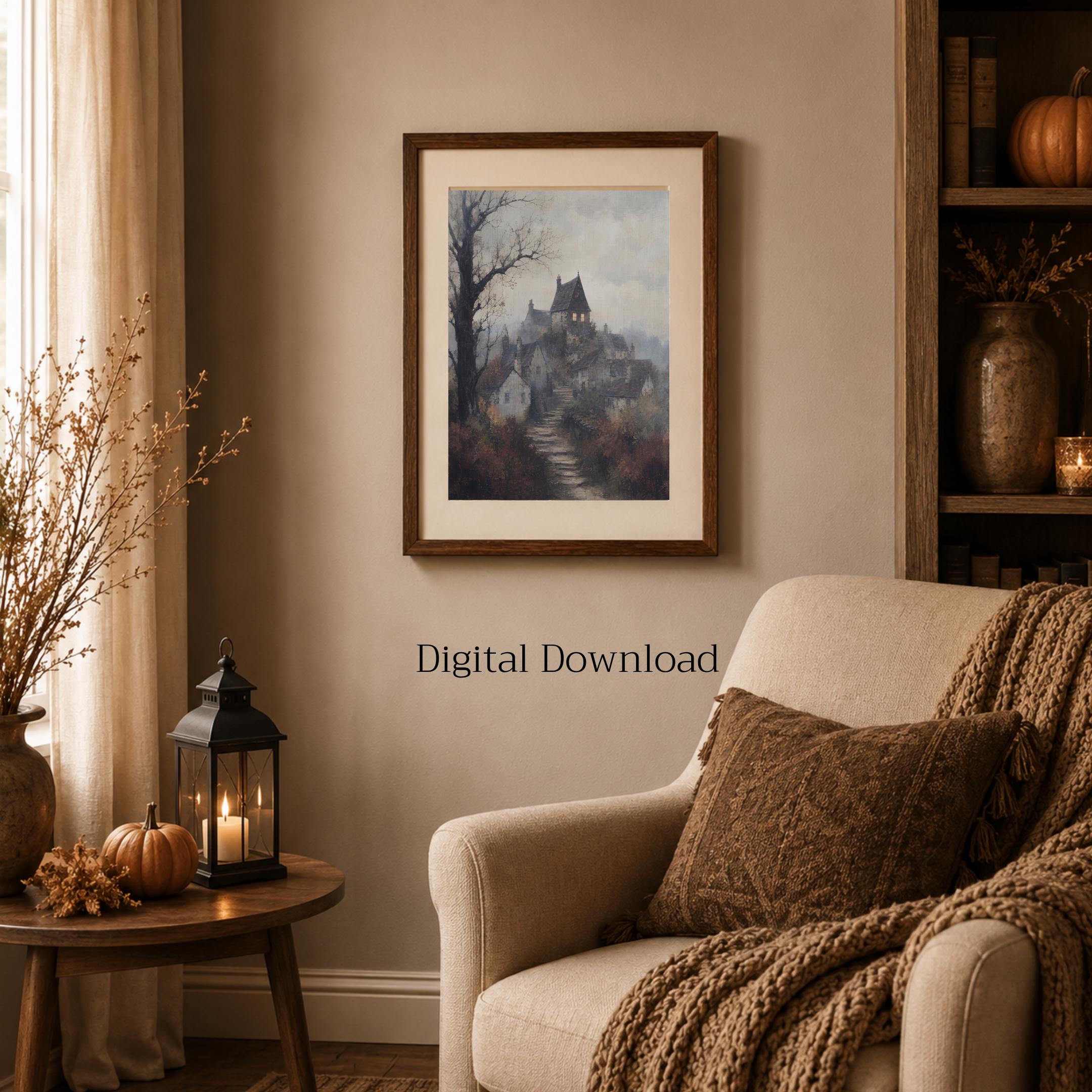 Moody Vintage Village Printable Wall Art, Gothic English Cottage Digital Download — image 5