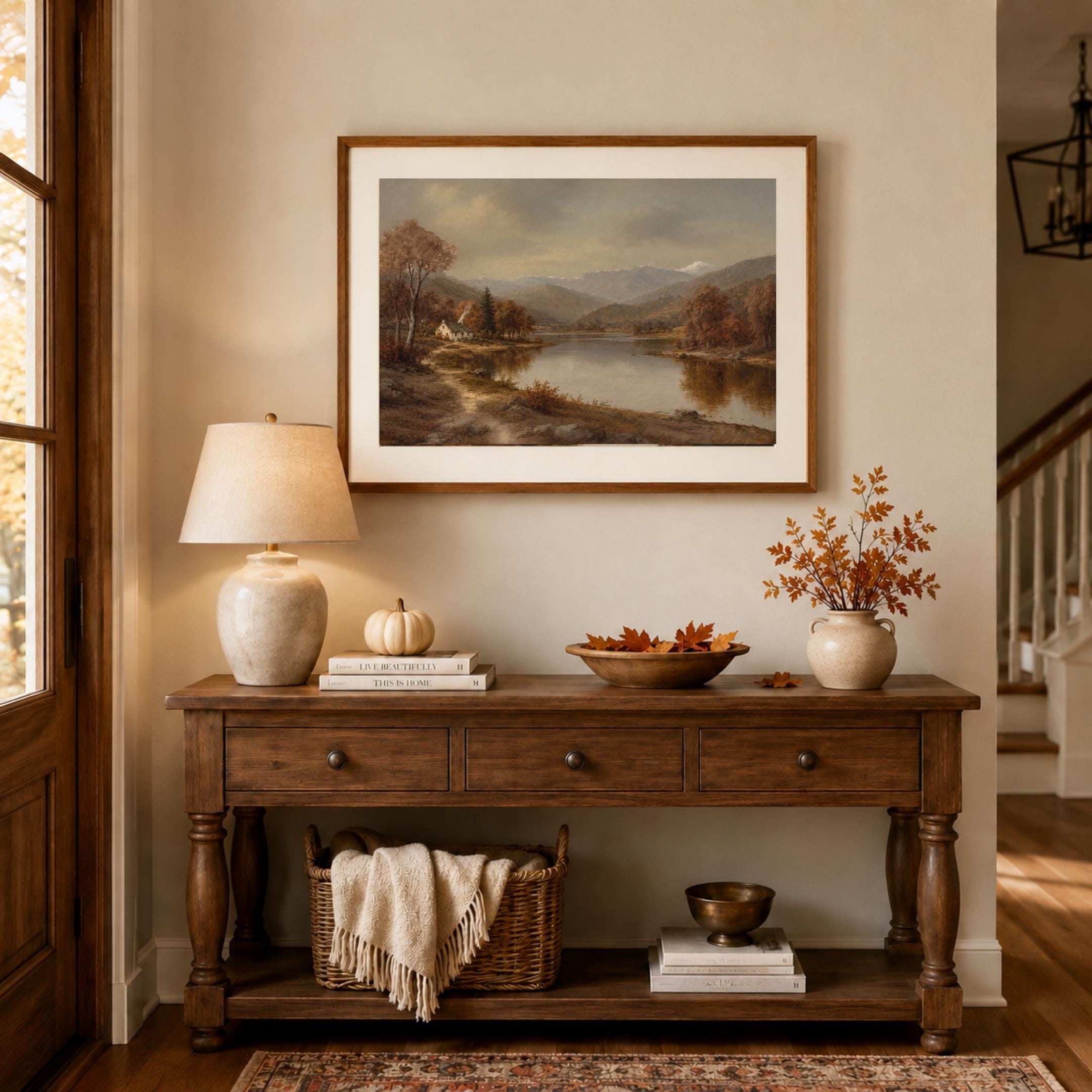 Vintage Autumn Cottage Lake Landscape Print, Rustic Fall Decor (Digital Download) — image 4