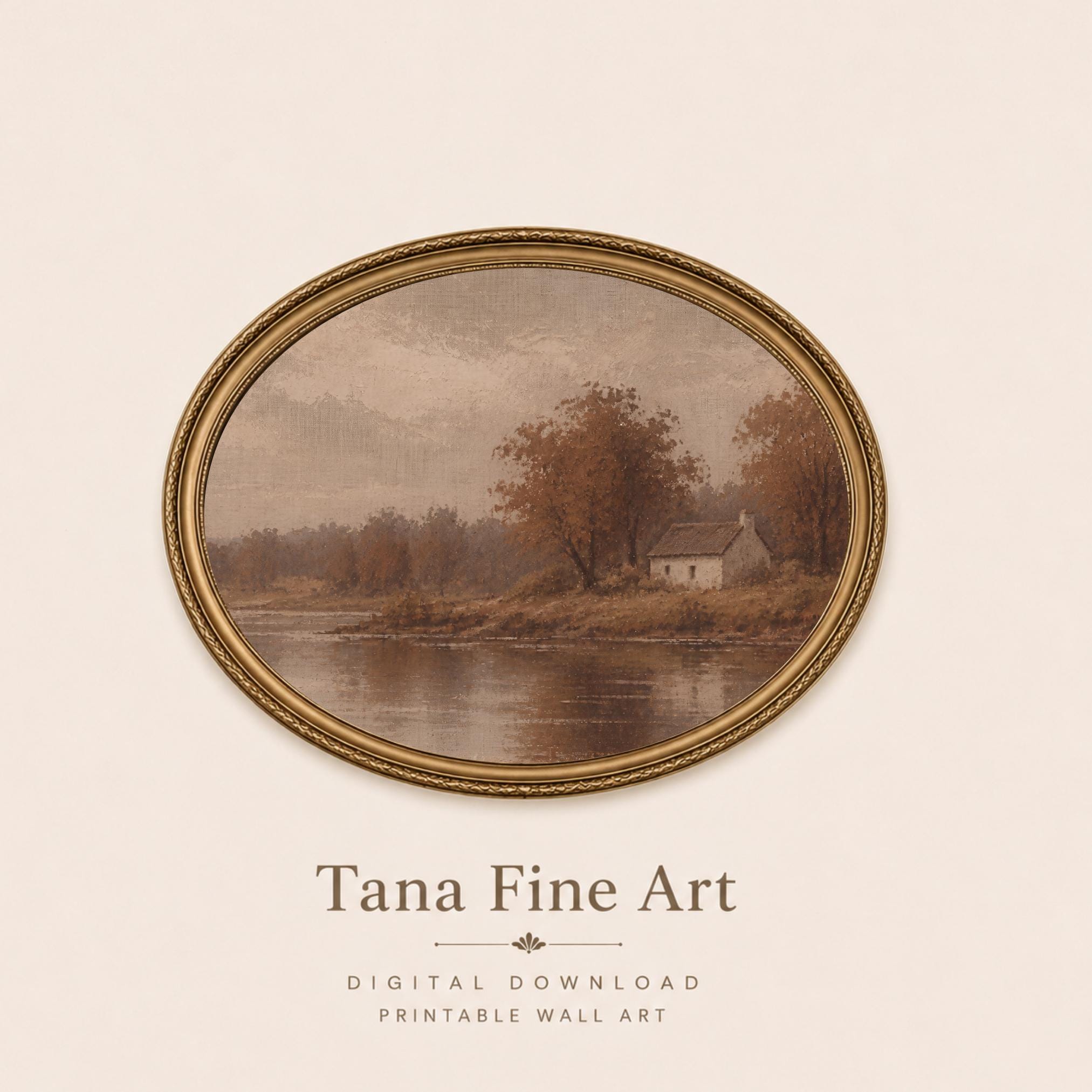 Autumn Cottage Lake Printable Wall Art, Moody Brown Landscape, Rustic Decor Digital Download — image 9