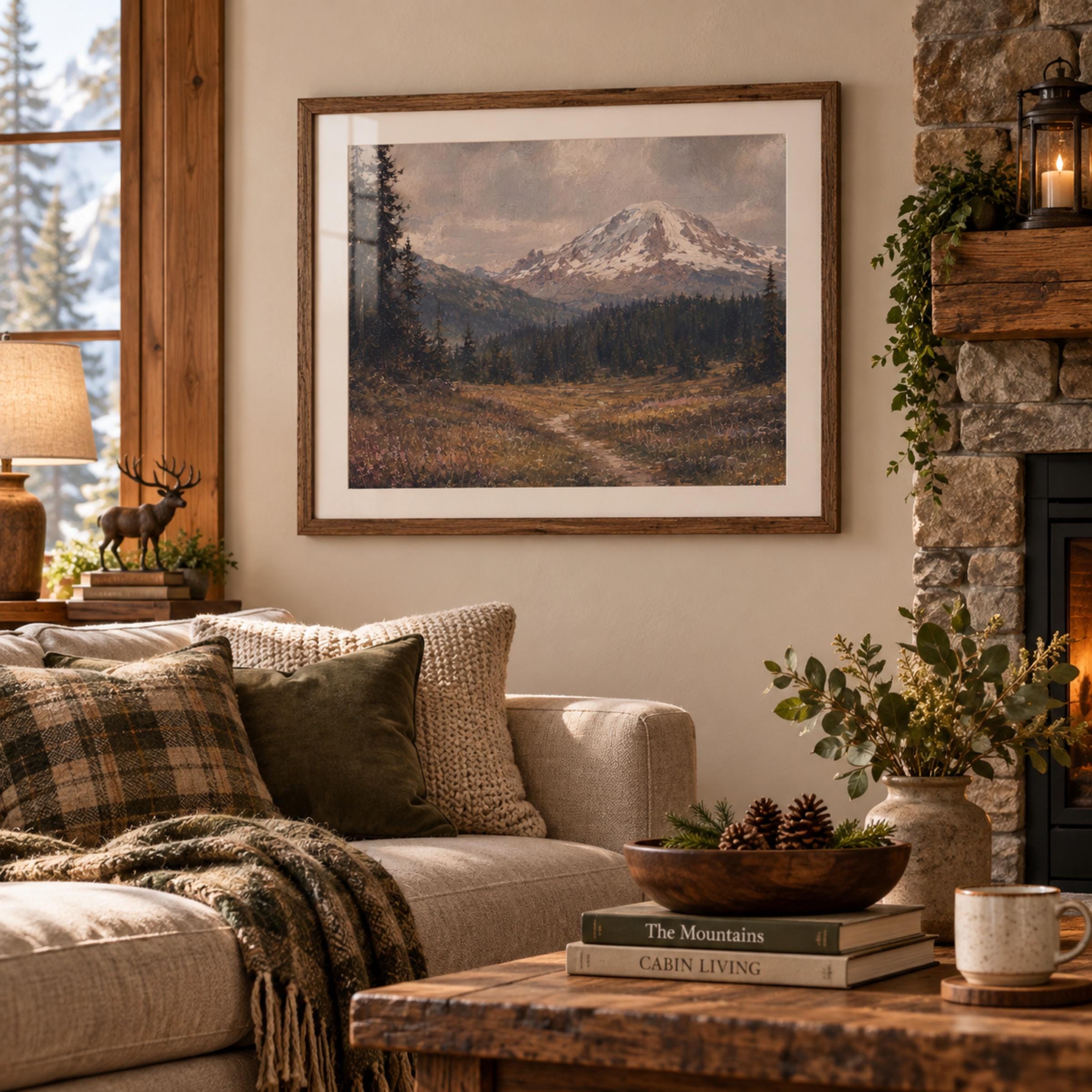 Mountain Landscape Wall Art | Mount Rainier Inspired Print | Moody Vintage Nature Digital Download — image 3
