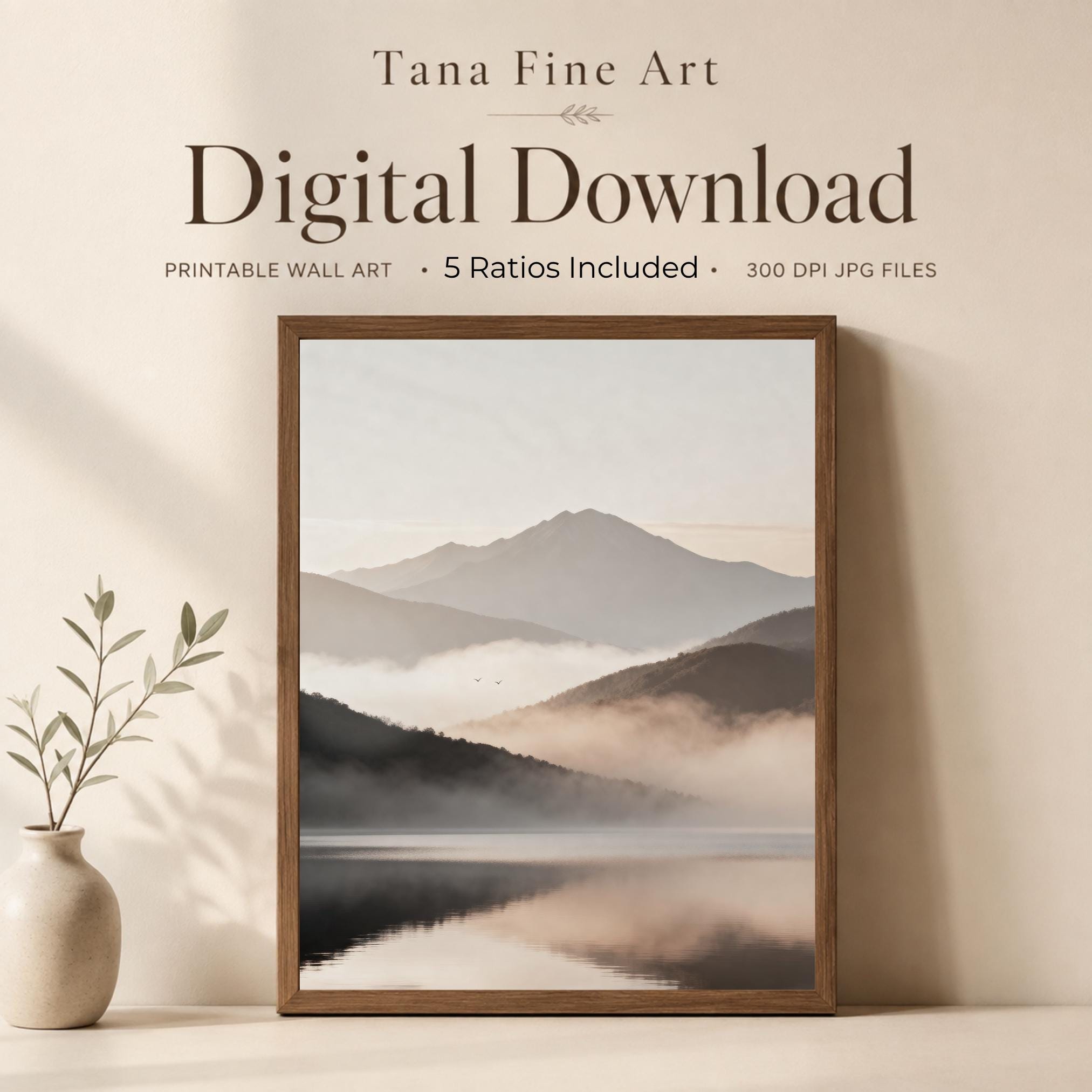Misty Mountain Lake Printable Wall Art, Neutral Landscape Print, Serene Bedroom Decor Digital Download — image 8