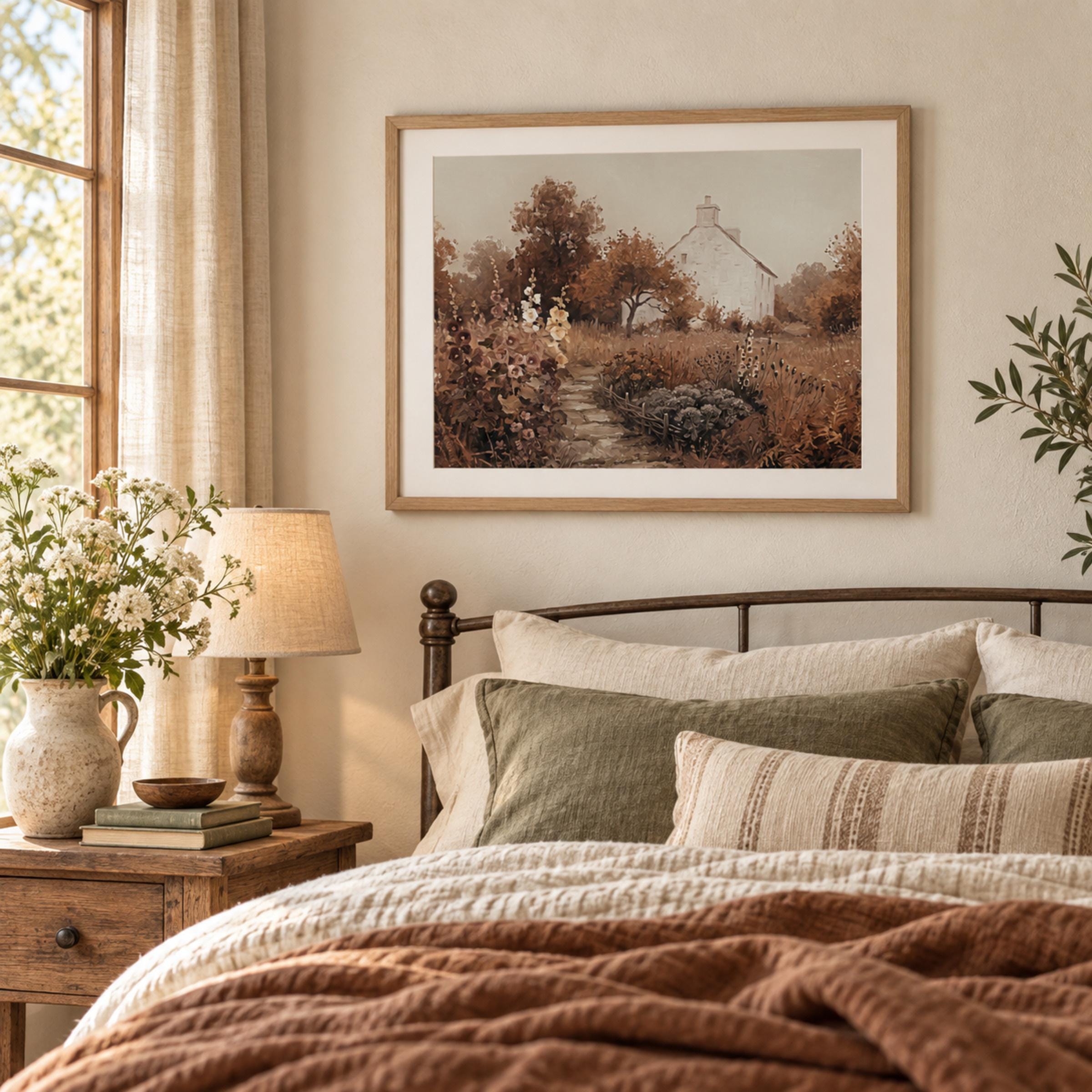 Fall Cottage Garden Wall Art, Rustic Autumn Floral Landscape Print, Farmhouse Decor (Digital Download) — image 4