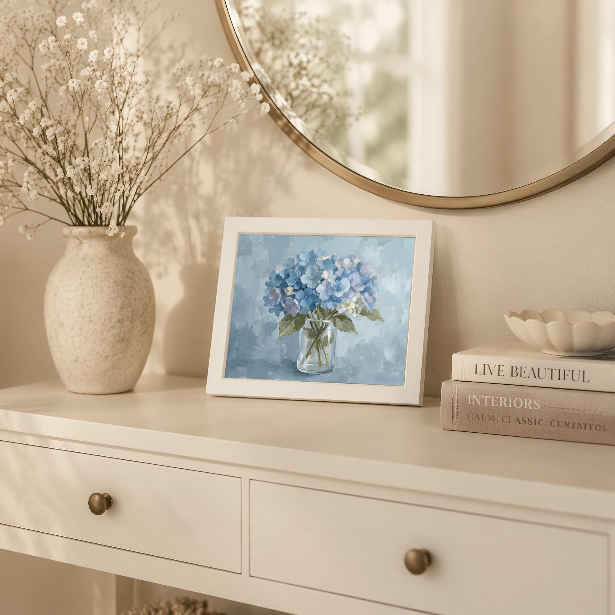 Blue Hydrangea Floral Painting Bathroom Print | French Country Vase Wall Art (Digital Download) — image 4