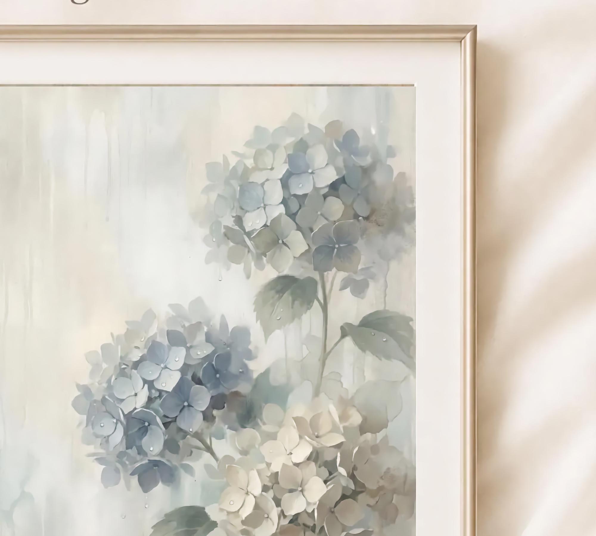 Rainy Blue Hydrangea Wall Art Printable | Neutral Floral Rainy Botanical Decor (Digital Download) — image 2