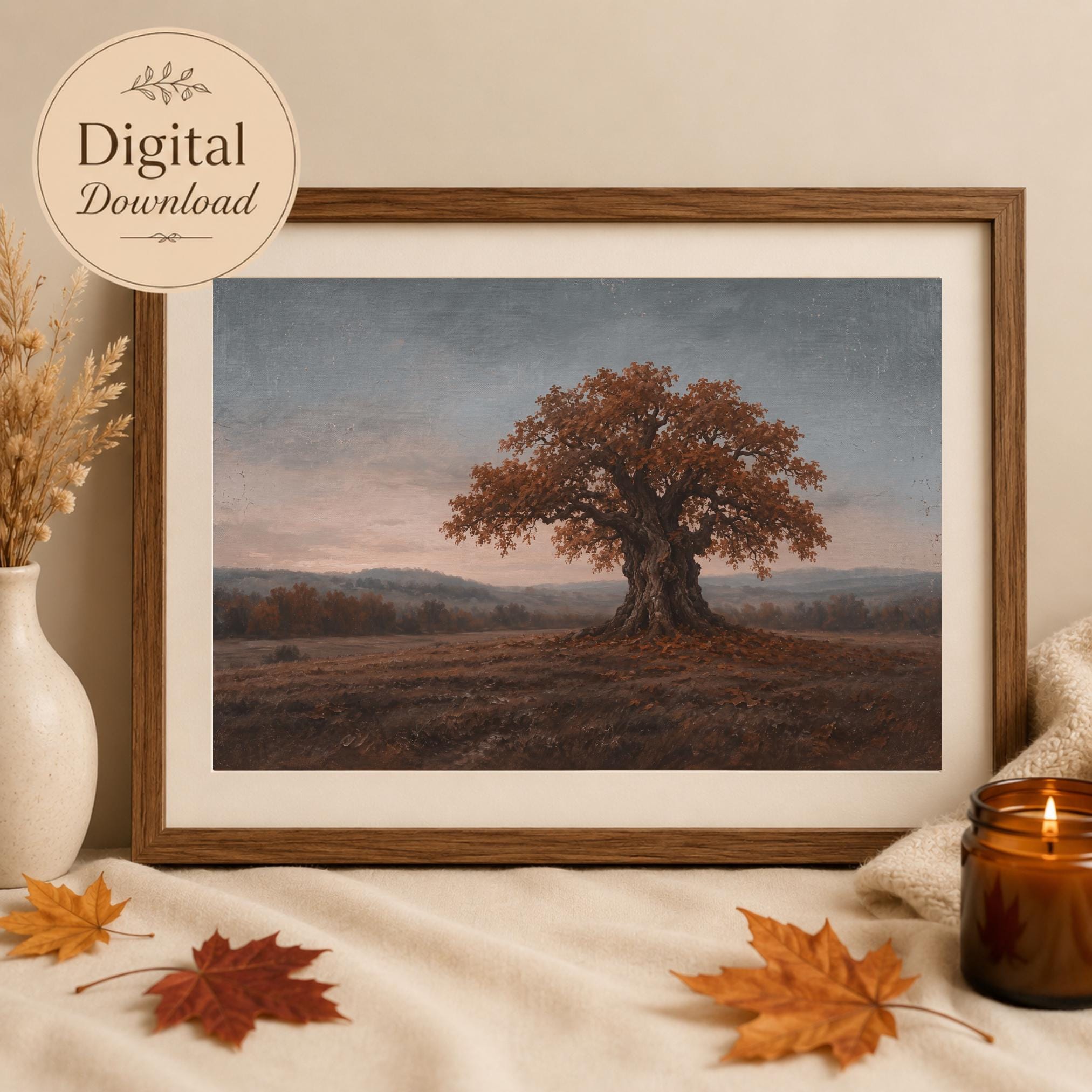 Autumn Oak Tree Printable Wall Art, Moody Fall Landscape, Rustic Farmhouse Decor Digital Download — image 8